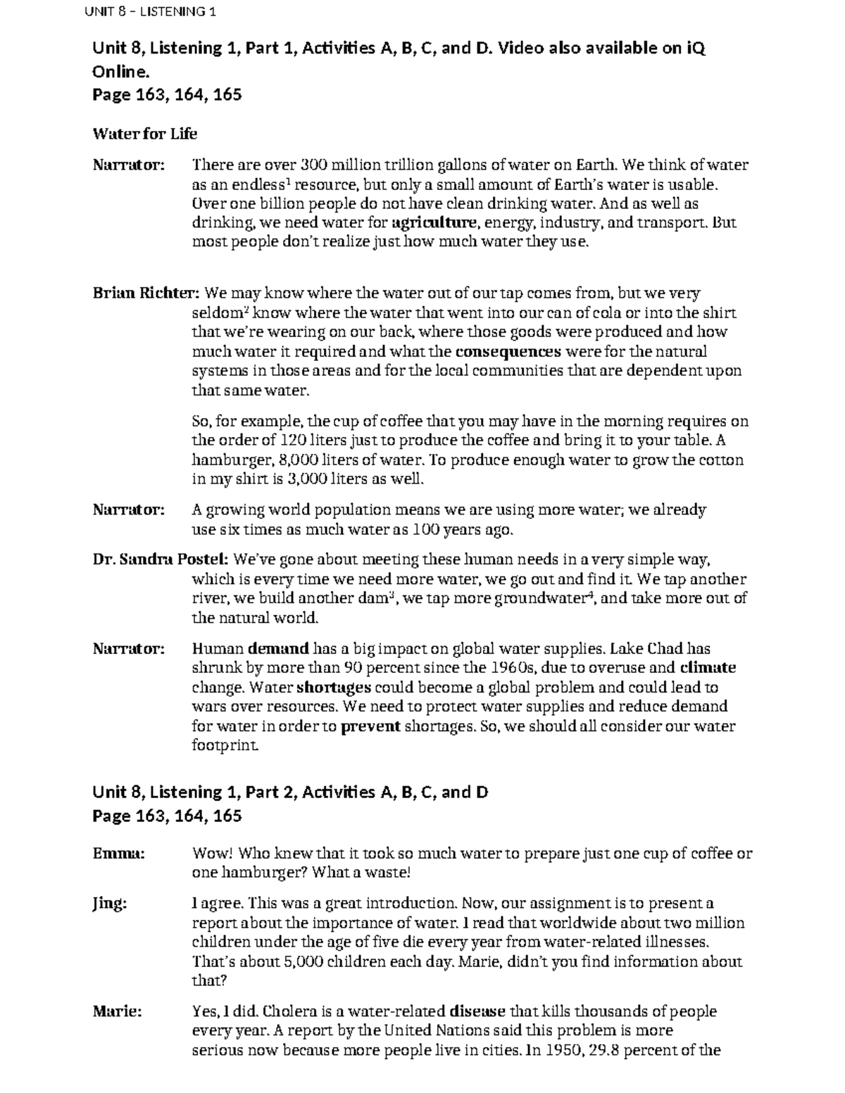 UNIT 8 - Listening Activities Audioscript for Test - Studocu