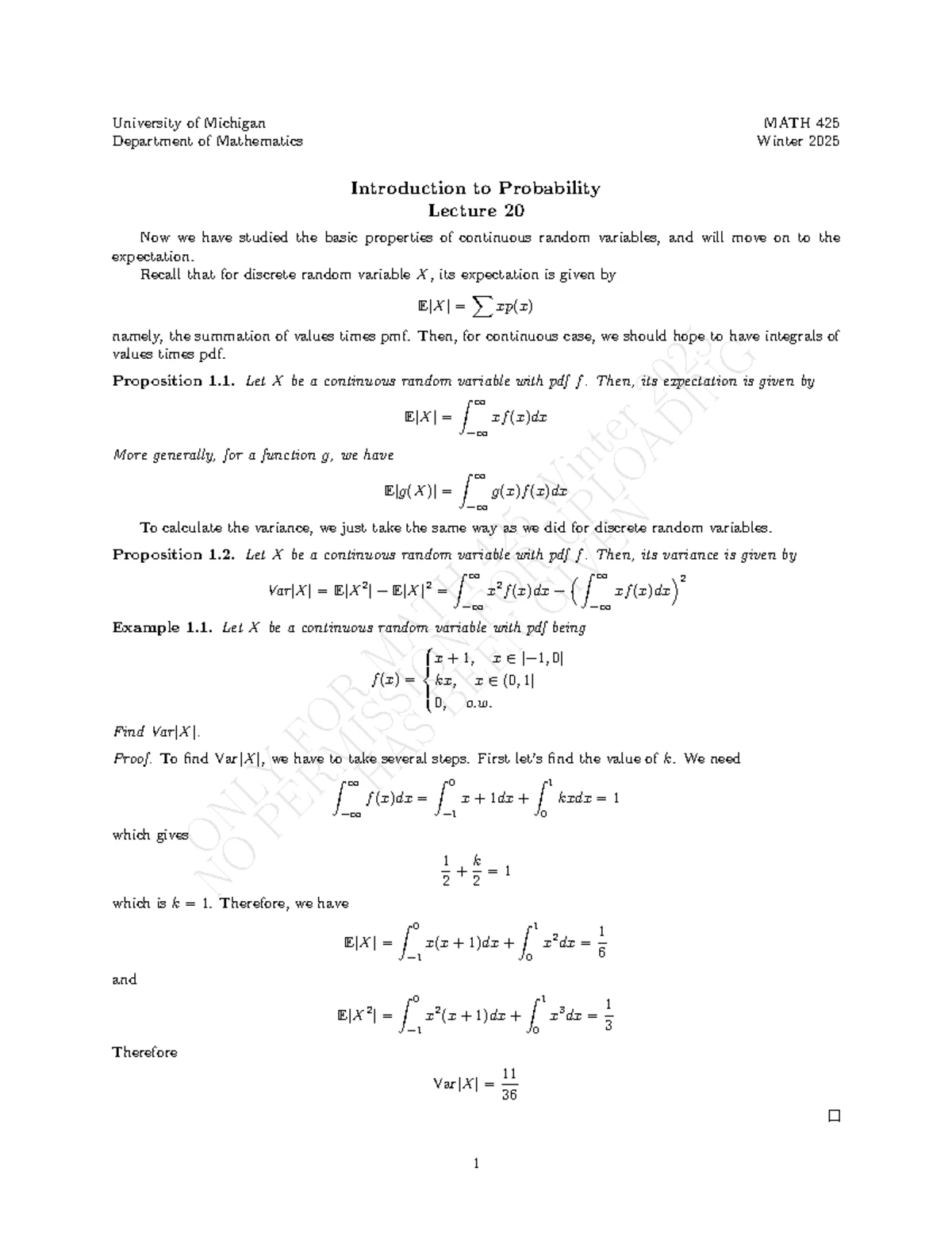 MATH 425 Winter 2025 Lecture Notes: Introduction to Probability ...
