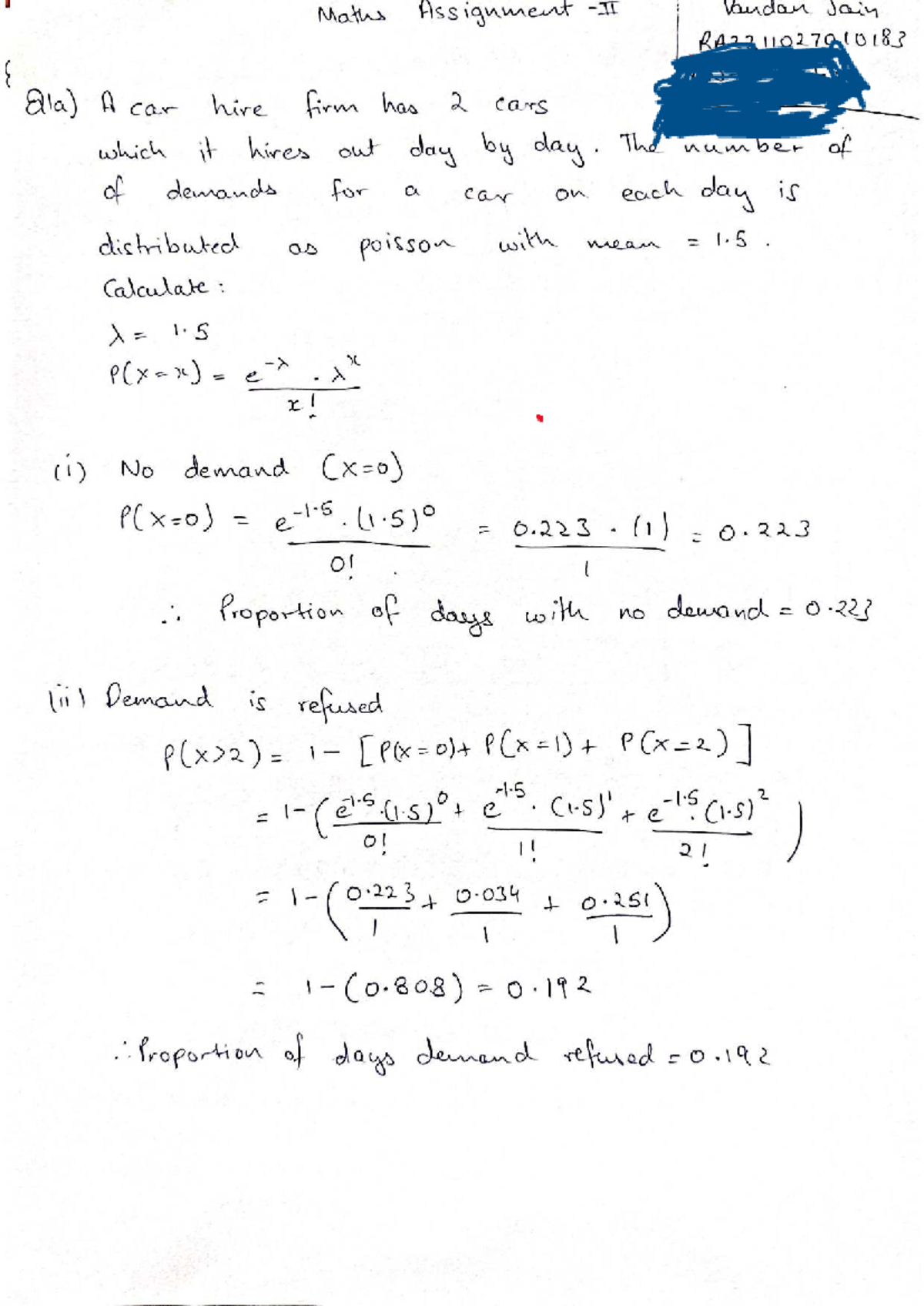 Maths Assignment II - Probability And Statistics - I • Ol t cuĄJ-L- 8 a ...