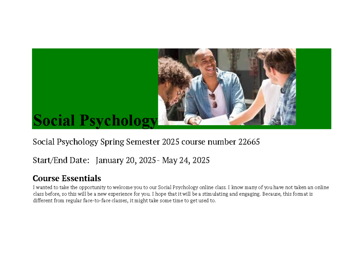 Social Psychology Syllabus (Spring 2025) - Course 22665 - Studocu