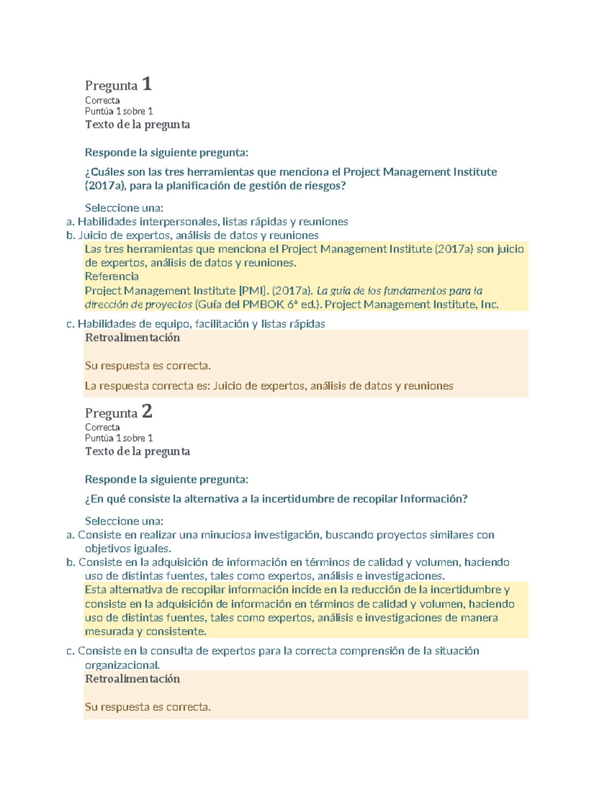 Planeación de Proyectos III - Preguntas y Respuestas del Examen - Studocu