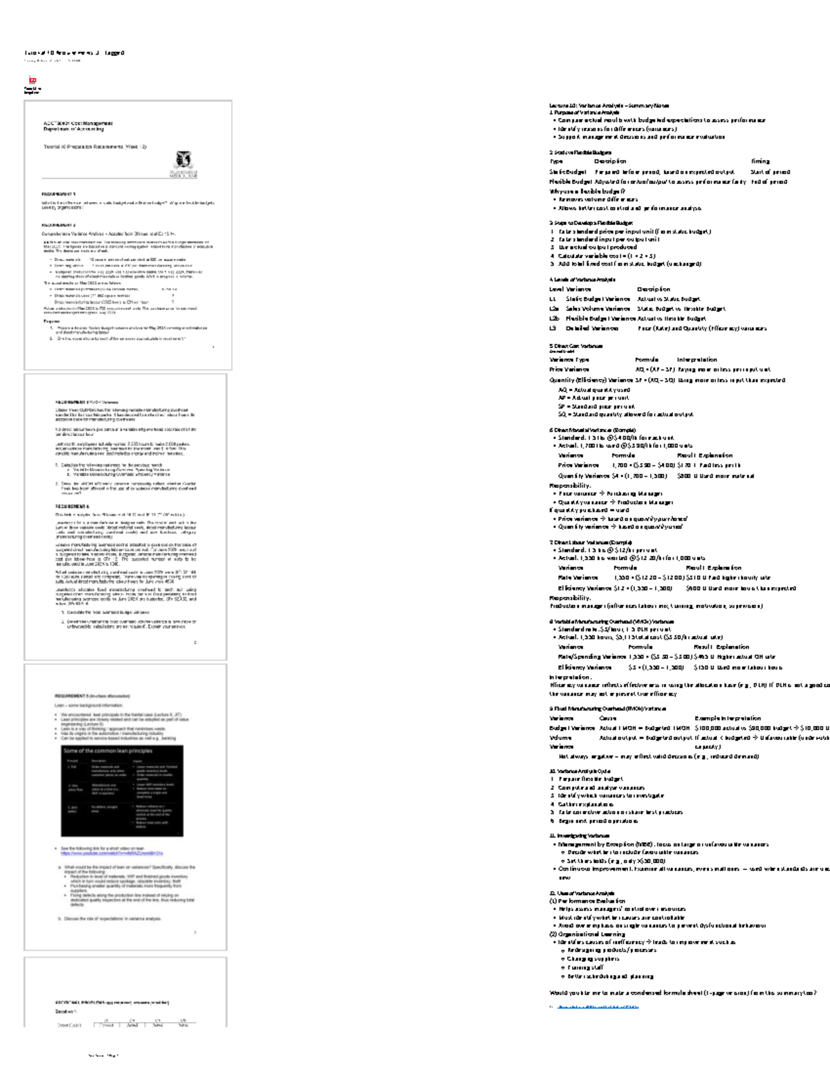Lecture 10: Variance Analysis Summary Notes - Topic 10 - Studocu