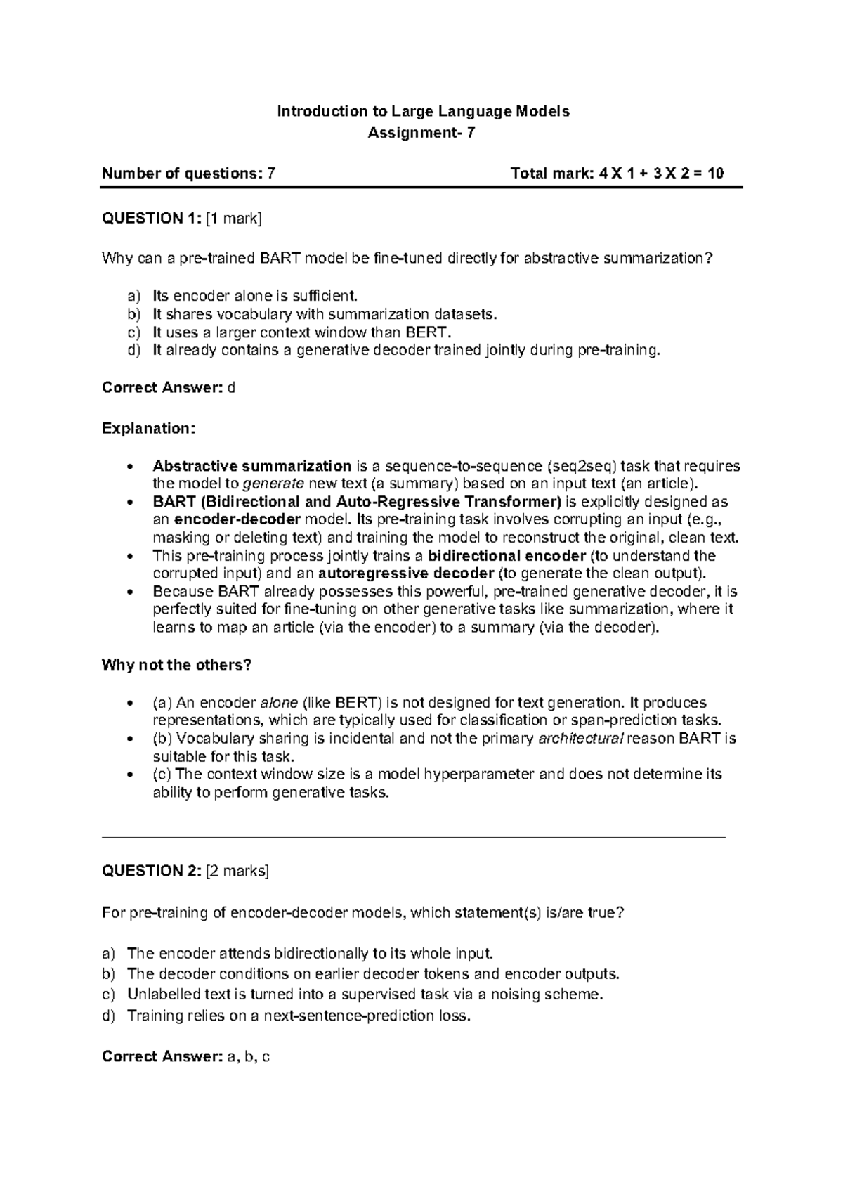 Assignment 7 Solutions: Large Language Models Overview - Studocu