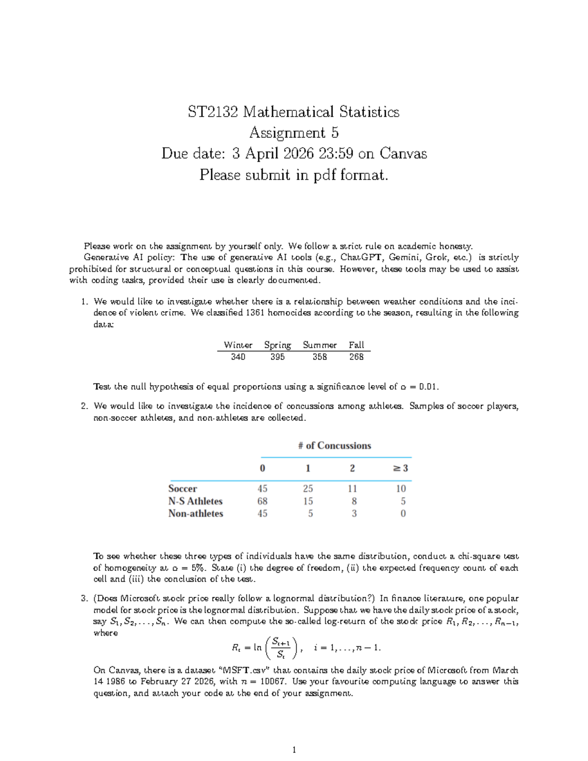 ST2132 Mathematical Statistics Assignment 5 Analysis and Guidelines ...