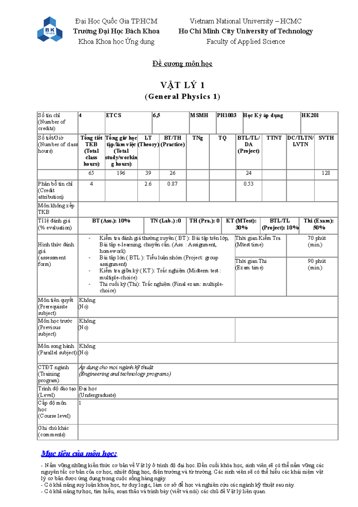 PH1003 Vật lý 1 - Đề cương học phần 2020 Final Exam - Studocu