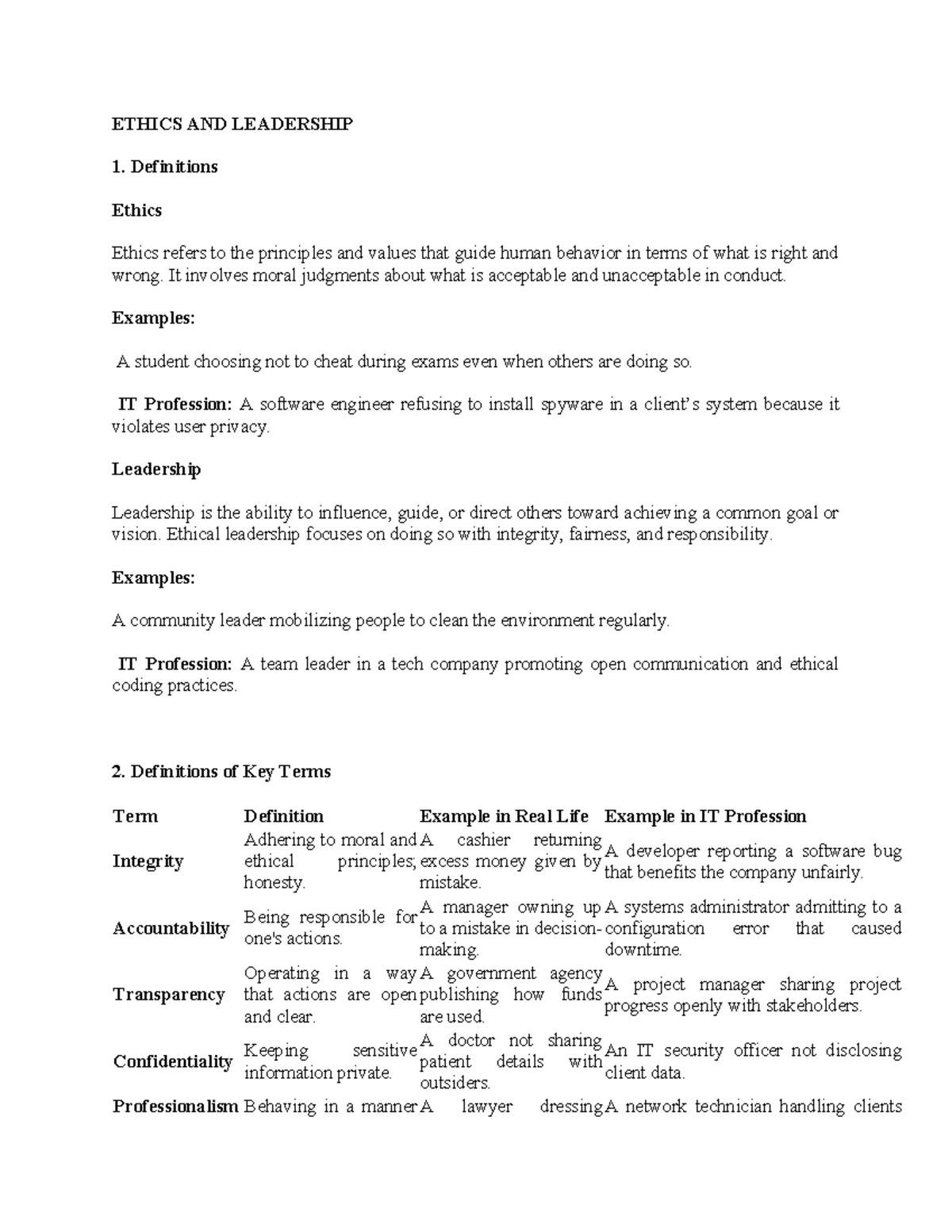 ETHICS AND LEADERSHIP IN IT: PRINCIPLES & EXAMPLES - Studocu