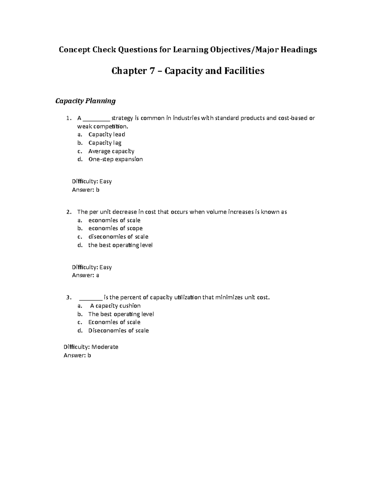 Ch07 Capacity and Facilities Practice Quiz - 01 - Studocu