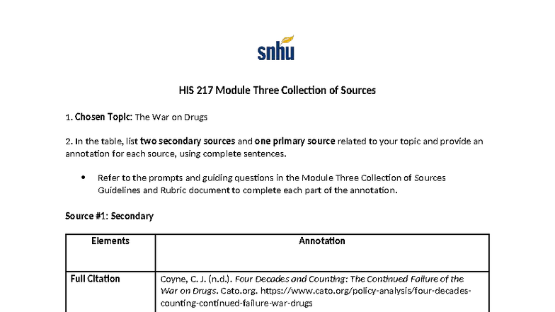 HIS 217 Module Three Source Annotations on the War on Drugs - Studocu