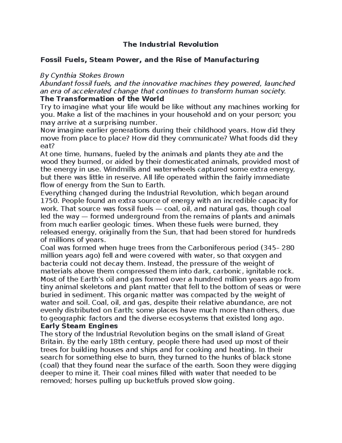 The Industrial Revolution: Fossil Fuels, Steam Power & Manufacturing ...
