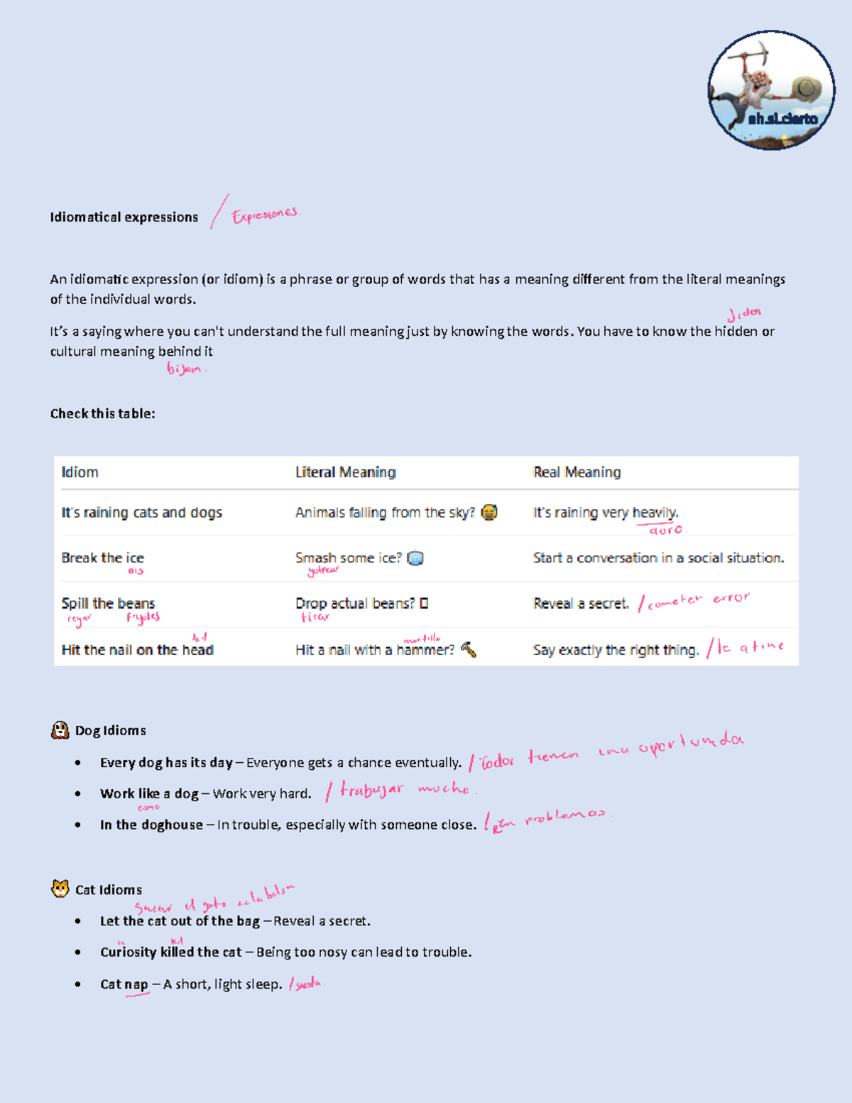 AH.SI.CIERTO: Idiomatic Expressions and Their Meanings - Studocu