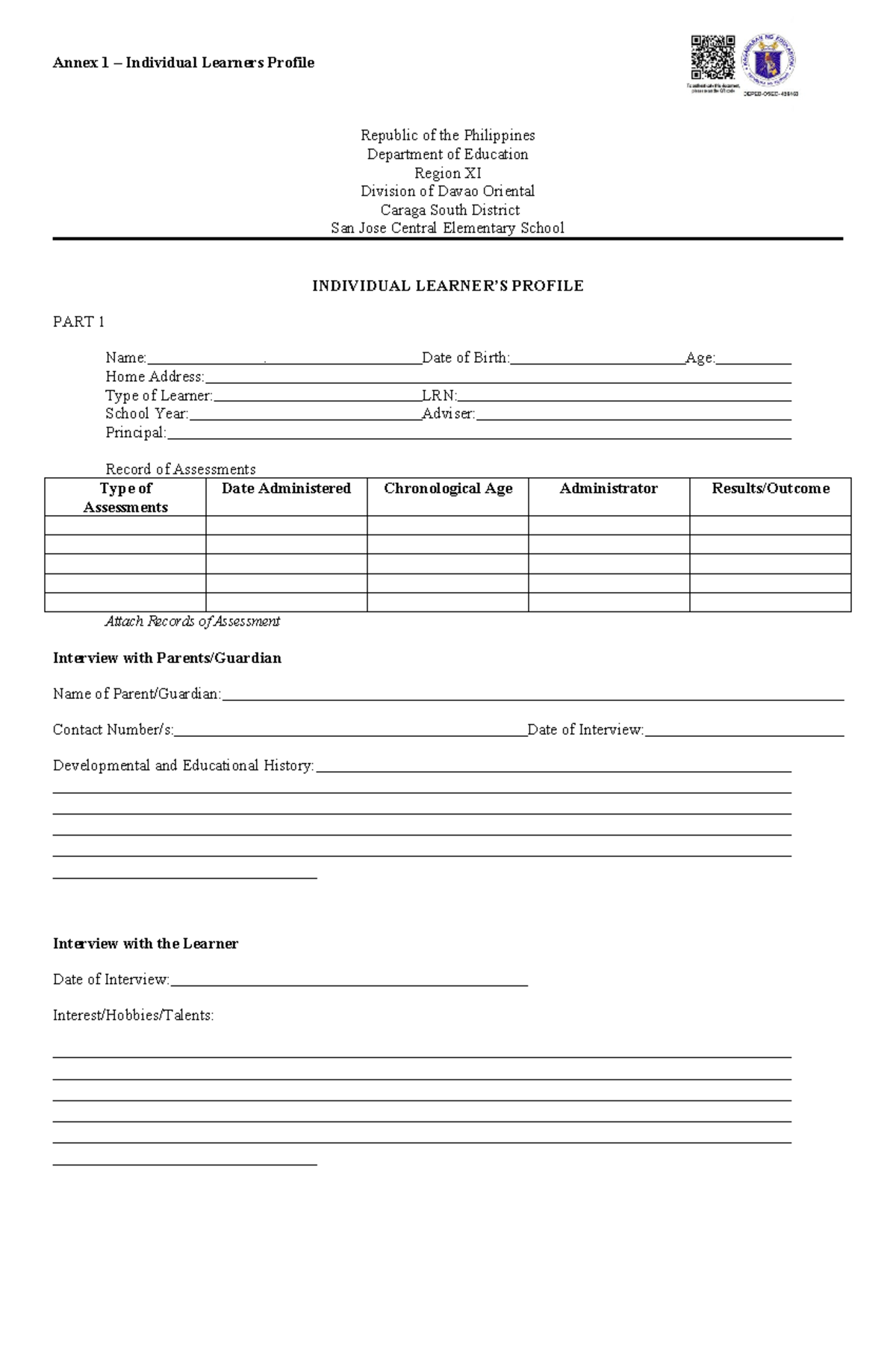 LWD-Forms: Individual Learners Profile & Transition Plan Overview - Studocu