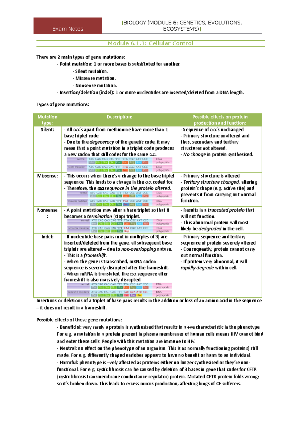 Biology (Mod. 6) - Genetics and Evolution Lecture Notes Summary - Studocu