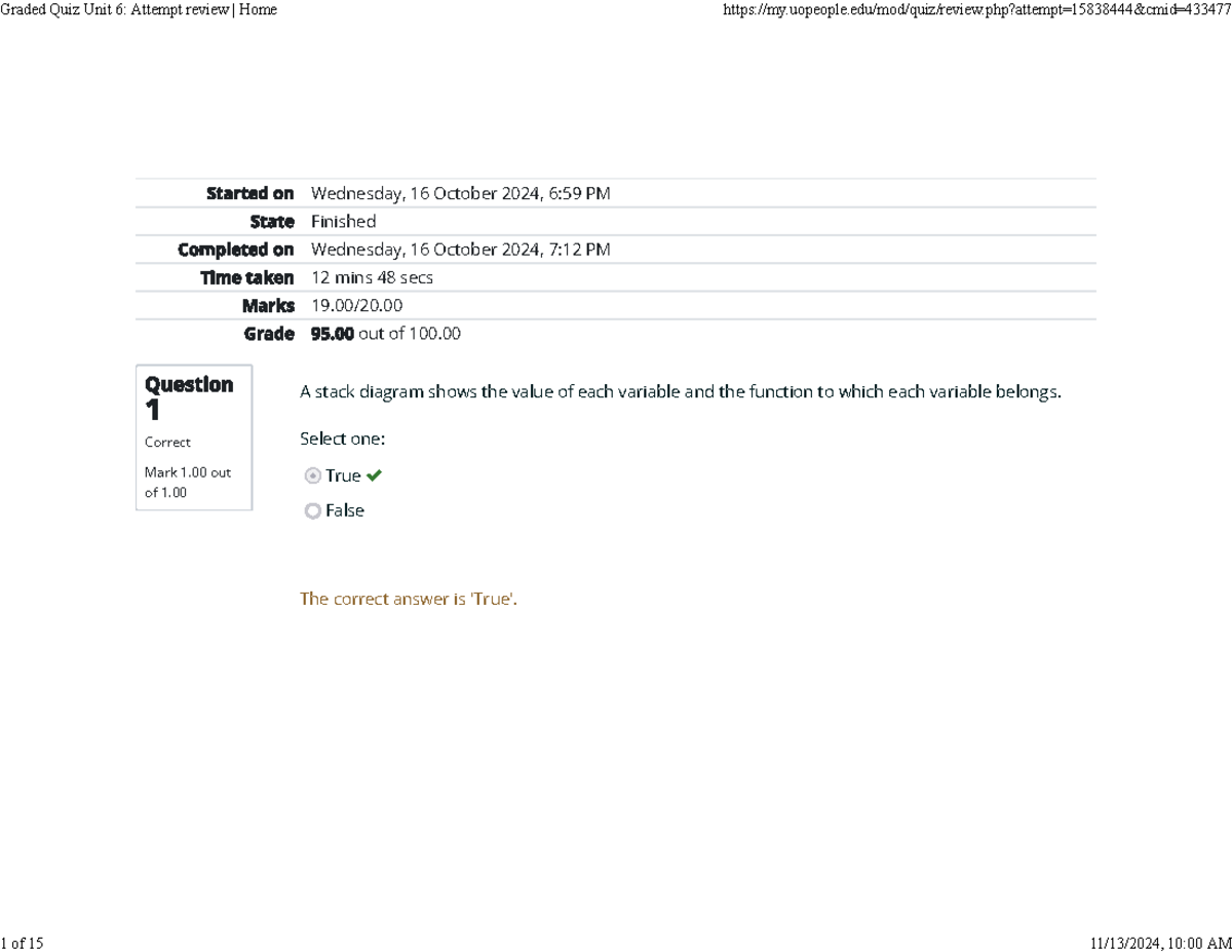 Graded Quiz Unit 6 Attempt Review - Python Concepts & Answers - Studocu