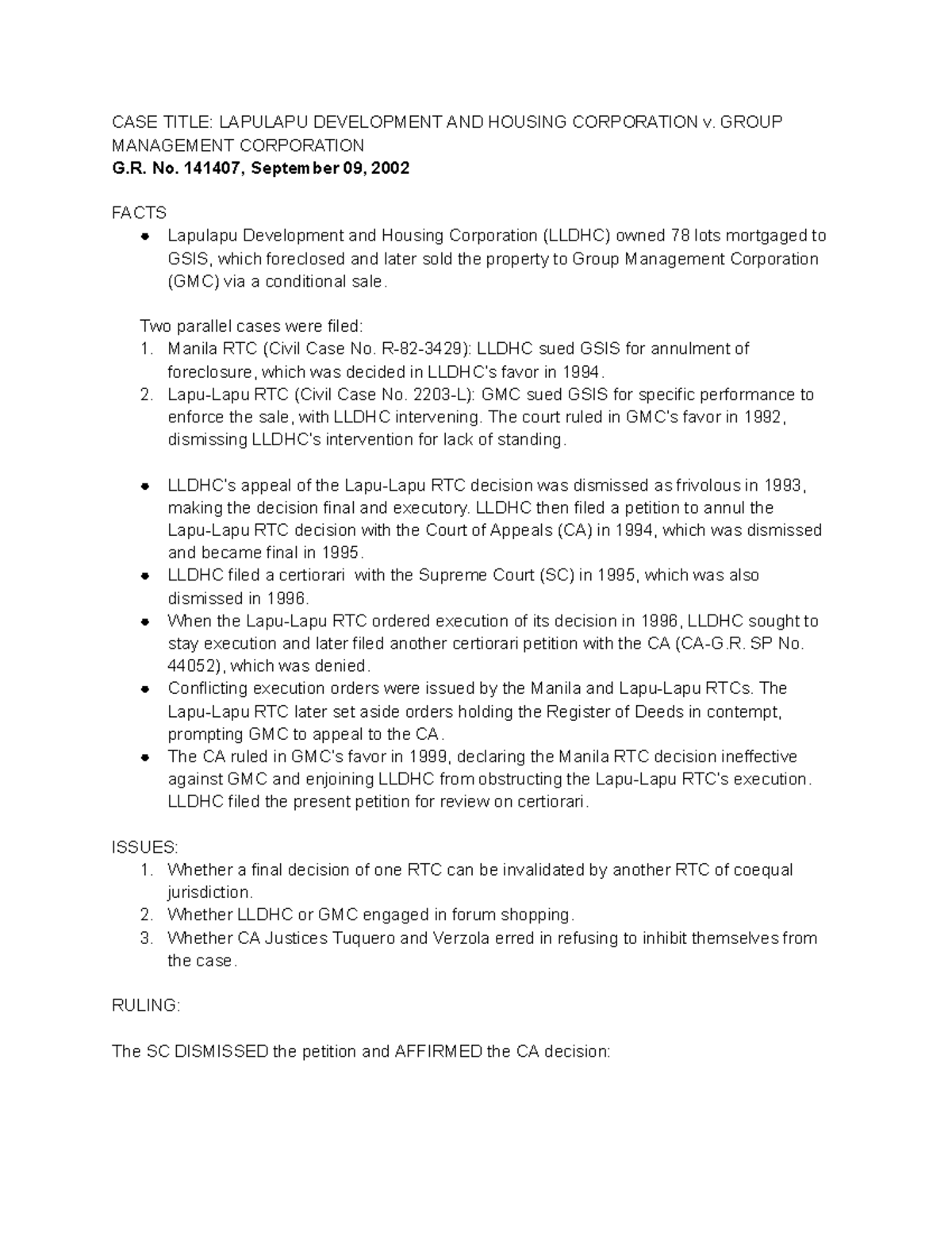 ASE Case Study: Lapulapu Dev. & Housing Corp. v. Group Management Corp ...