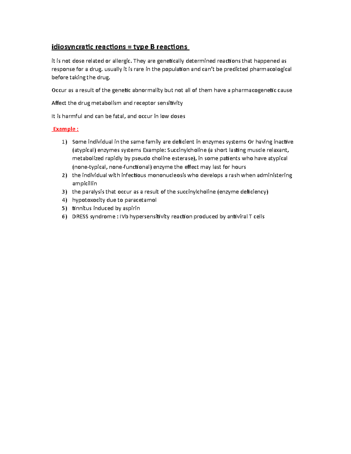 Idiosyncratic Reactions (Type B) in Pharmacology Study Notes - Studocu