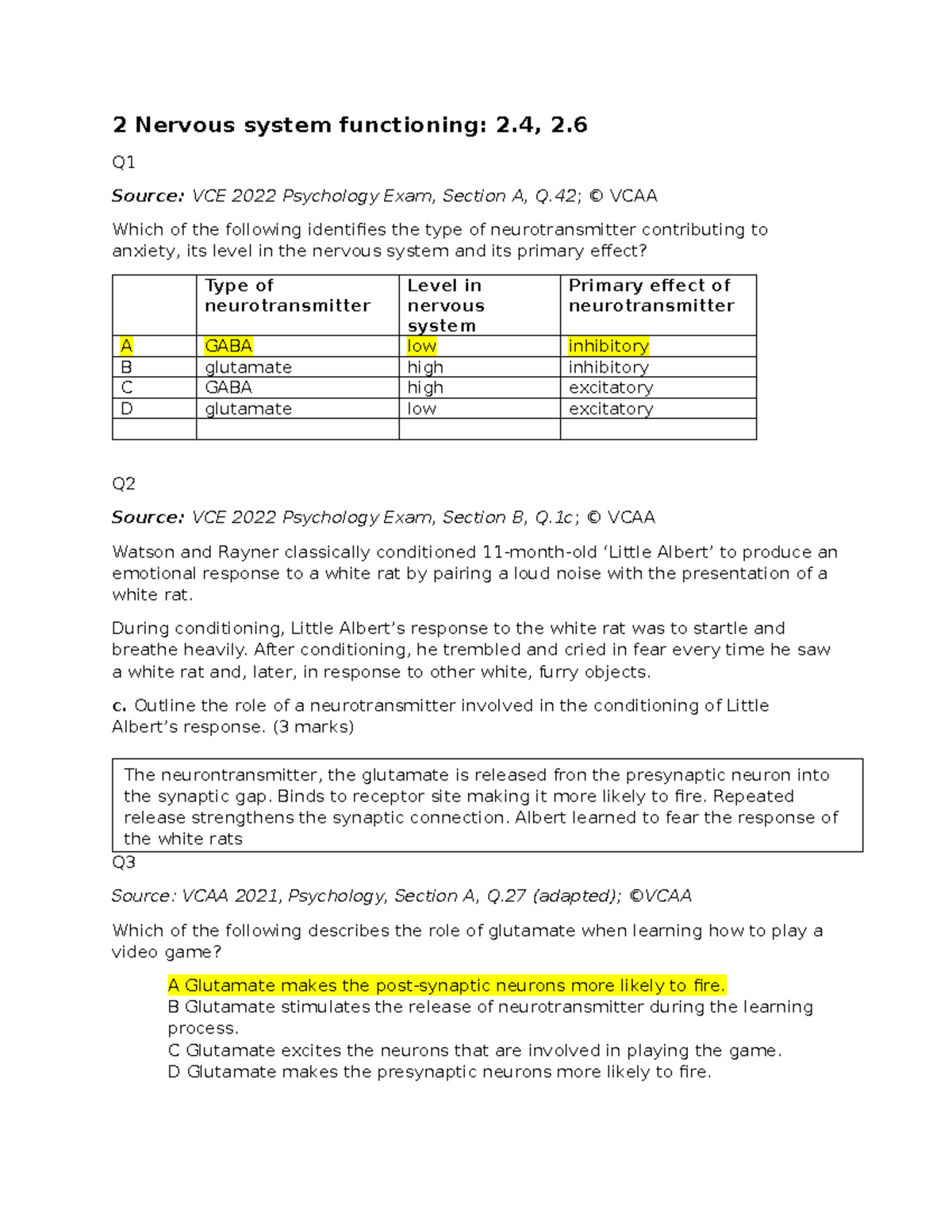 2.4 - 2.6 Nervous System Functioning: VCE 2022 Psychology Exam Insights ...