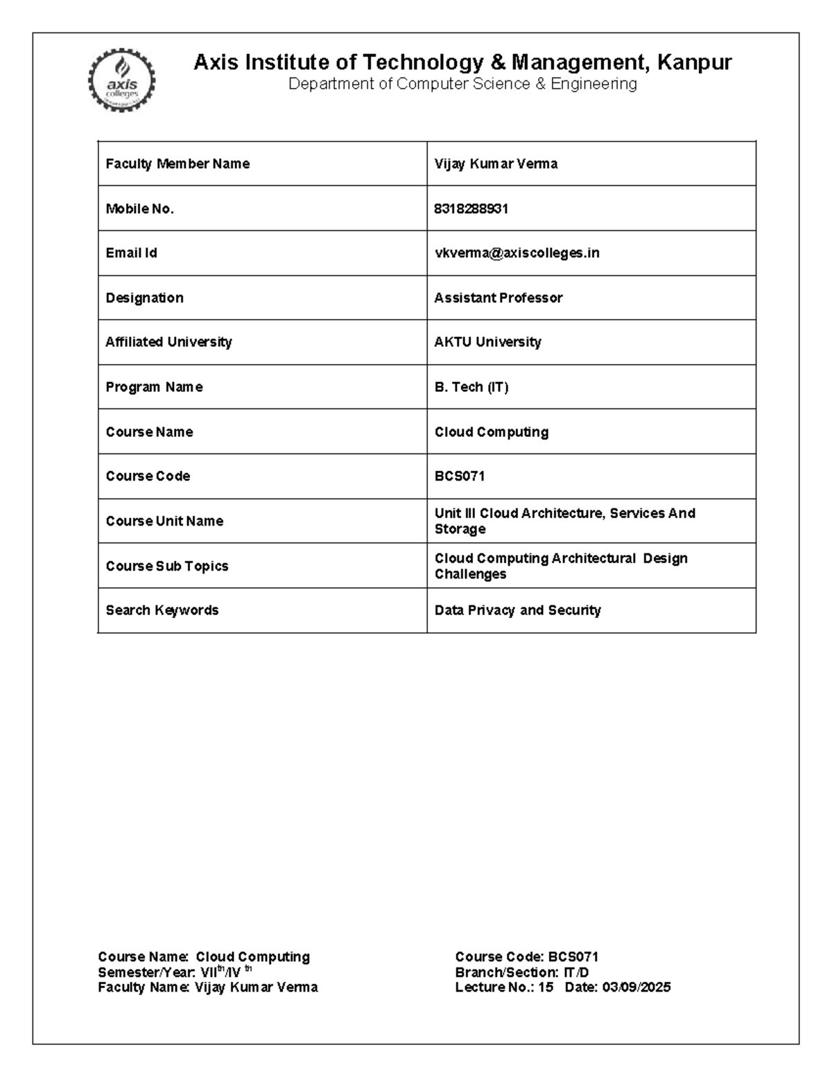 Unit 3 Lecture 6: Cloud Computing Architectural Design Challenges ...