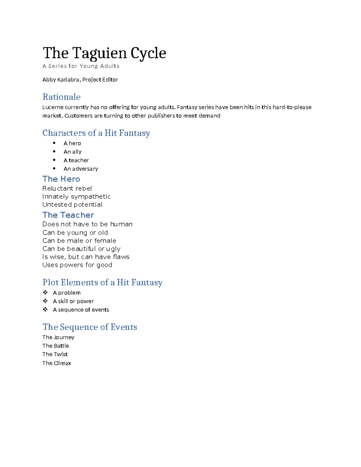 The Taguien Cycle: Fantasy Elements for Young Adults - Studocu