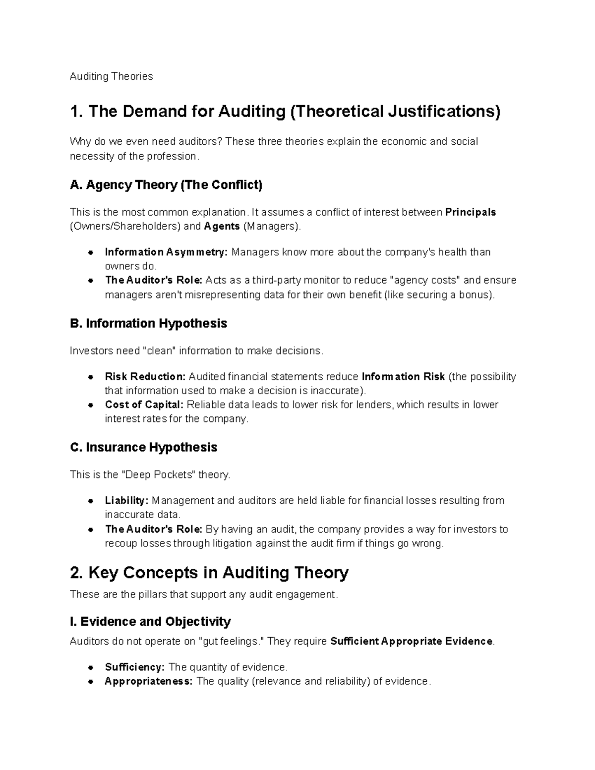 Auditing Theories 1: The Demand for Auditing and Key Concepts - Studocu