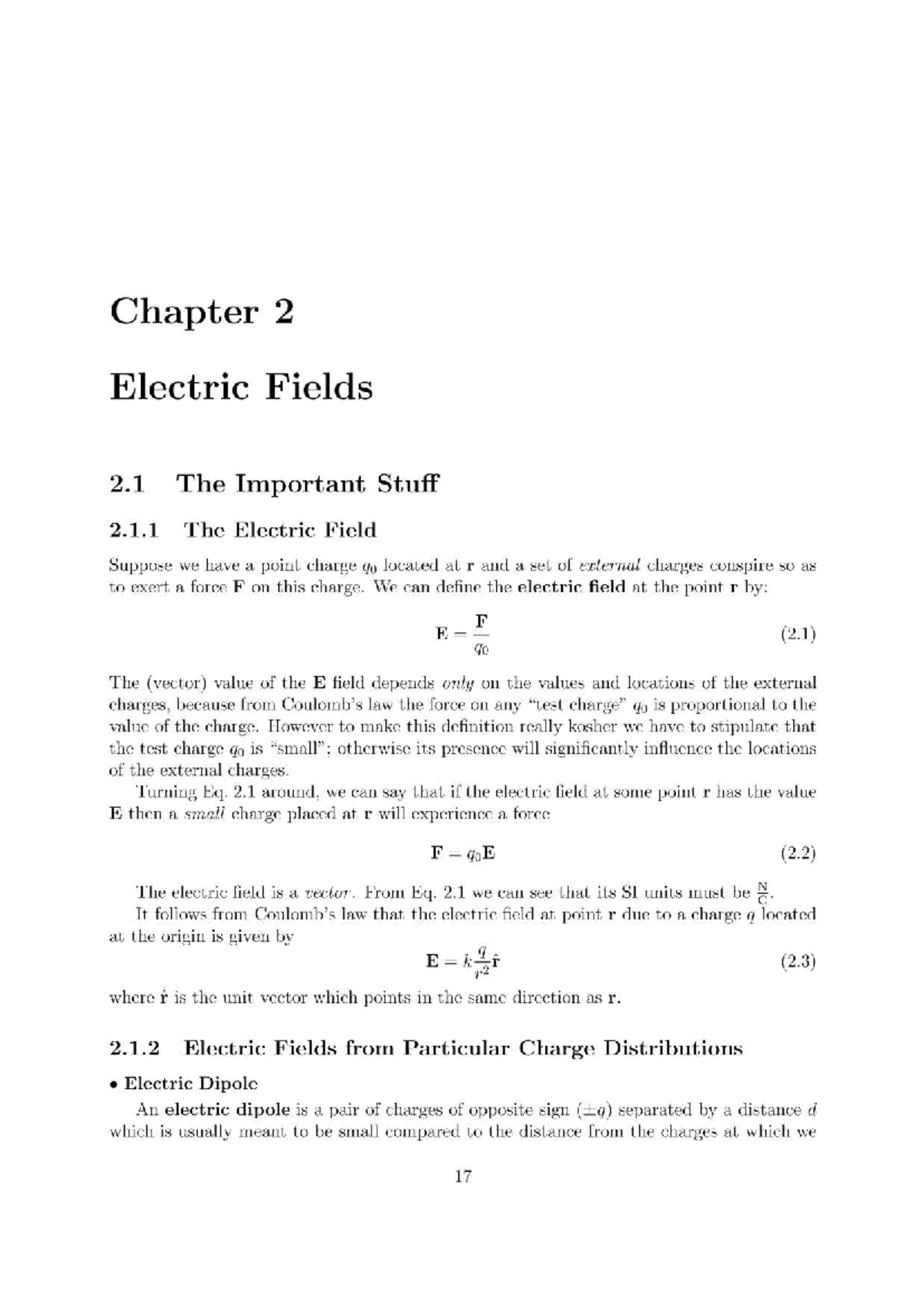 Chapter 2: Electric Fields - Key Concepts and Worked Examples (PHYS 101 ...