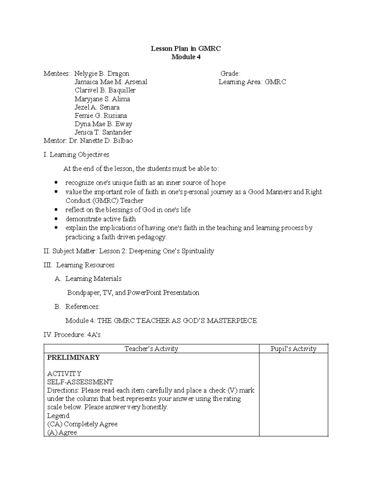 GMRC Syllabus for BEED EEd Course - Second Sem 2024-2025 - Studocu
