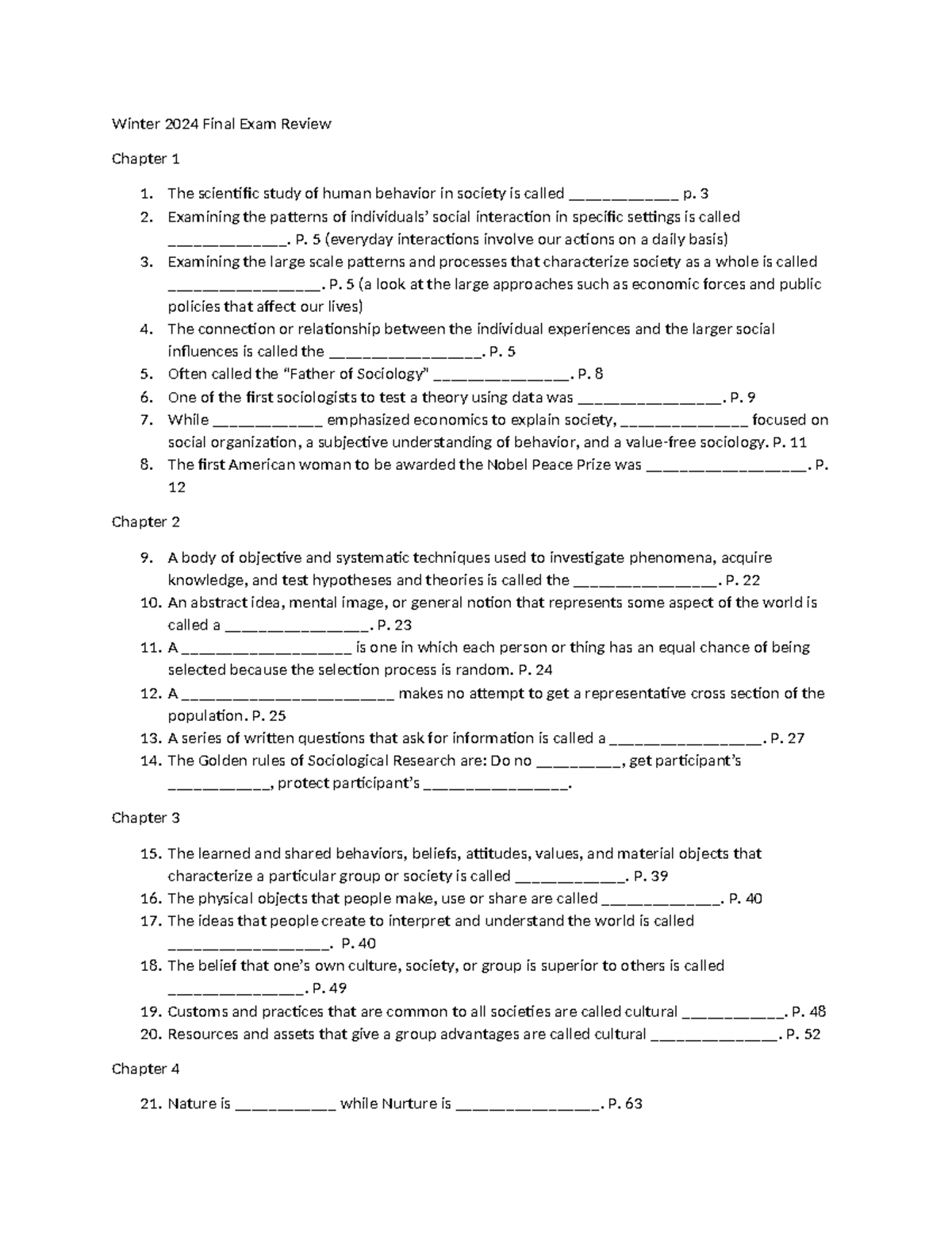 Sociology SOC101 Final Exam Comprehensive Review Guide - Studocu