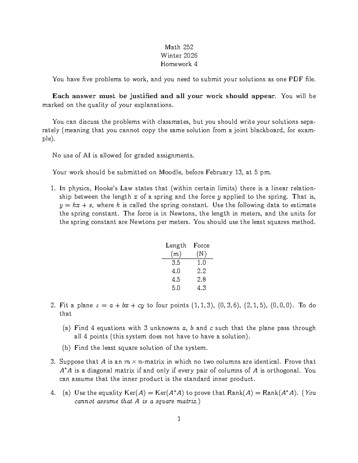 Math 252 Winter 2026 Homework 4: Problem Solutions and Guidelines - Studocu