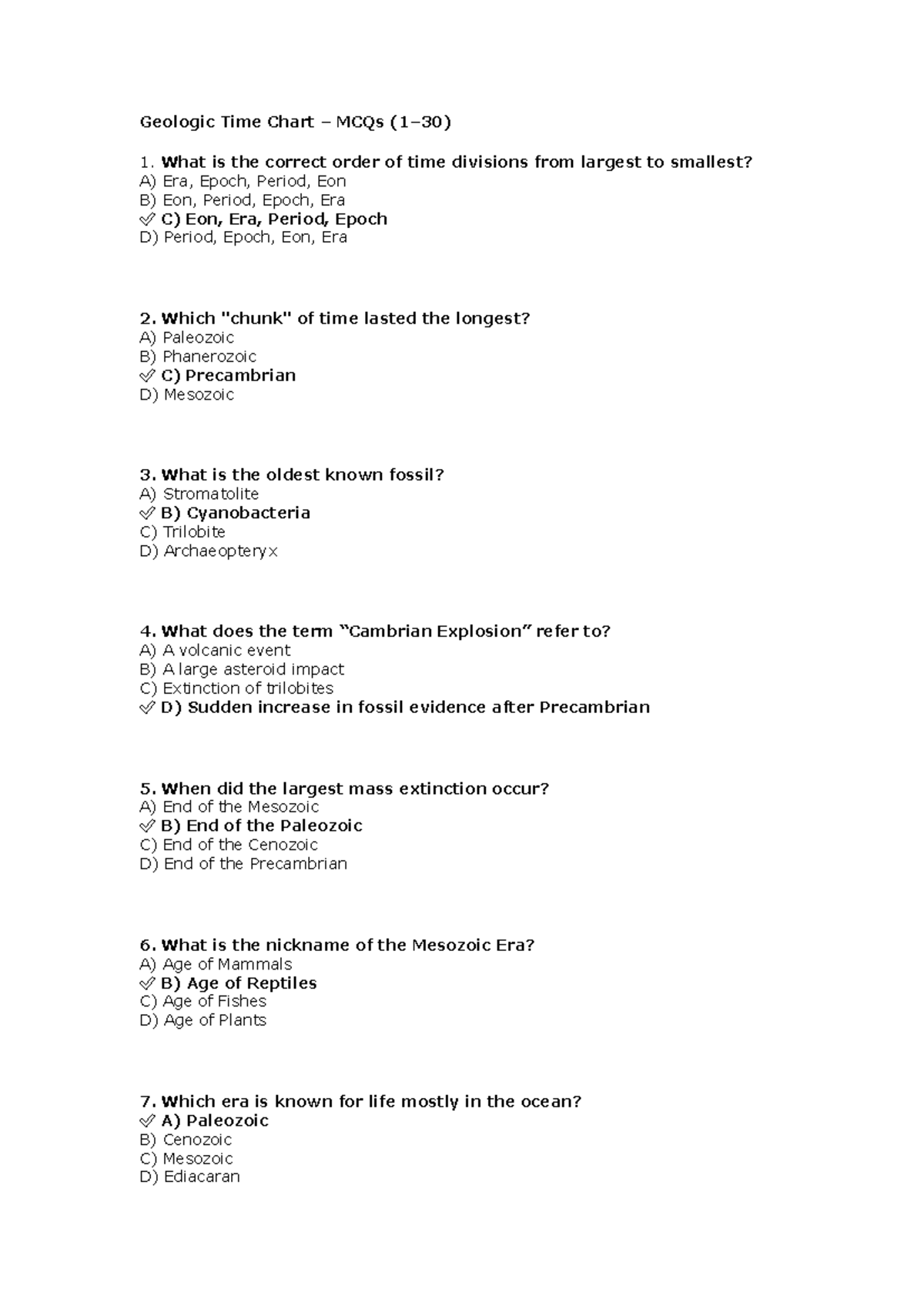 Geologic Time Chart MCQs for Earth Science 101 - Studocu
