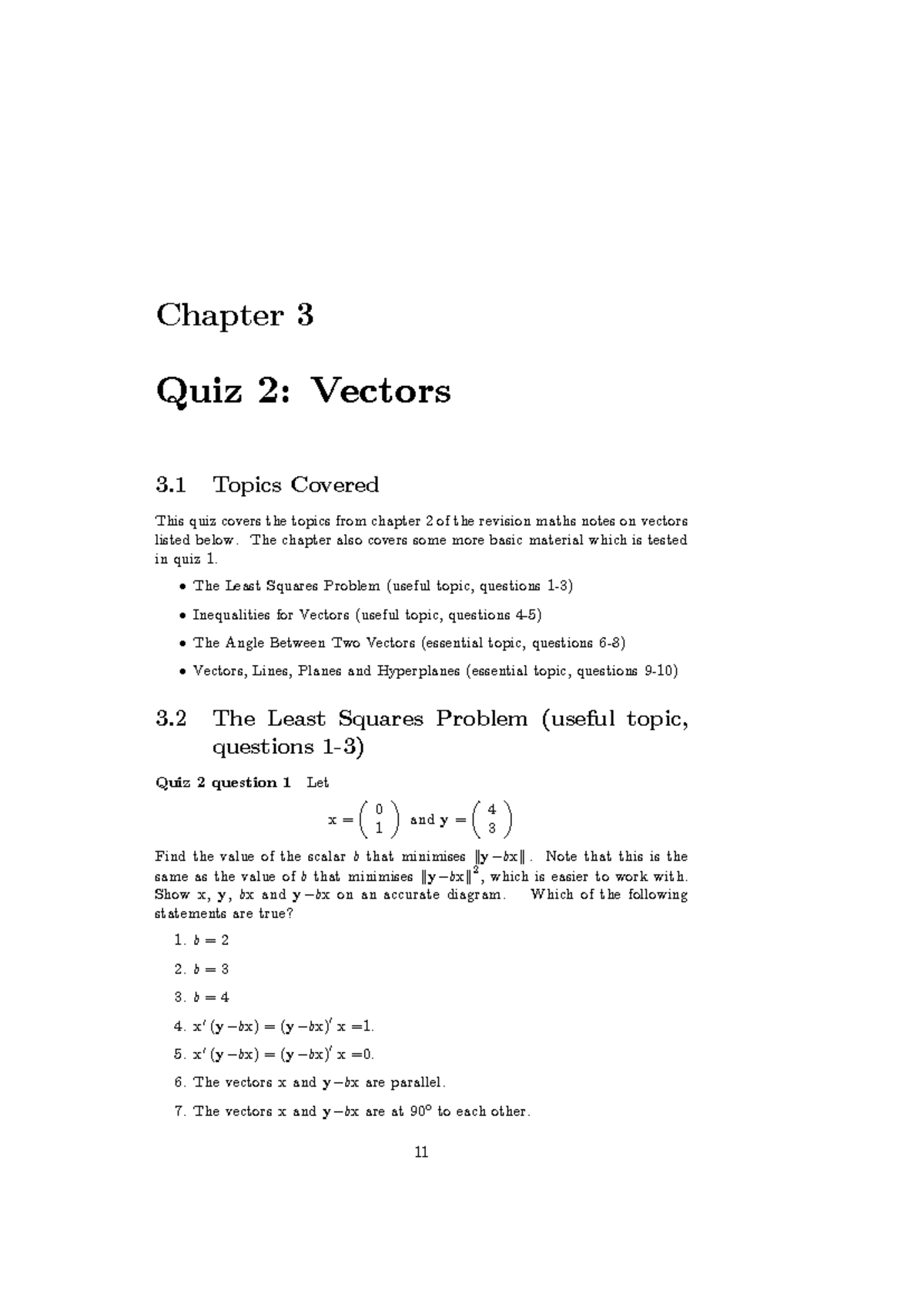 Quiz 2 Vectors - Chapter 3 Quiz 2: Vectors 3 Topics Covered This quiz ...