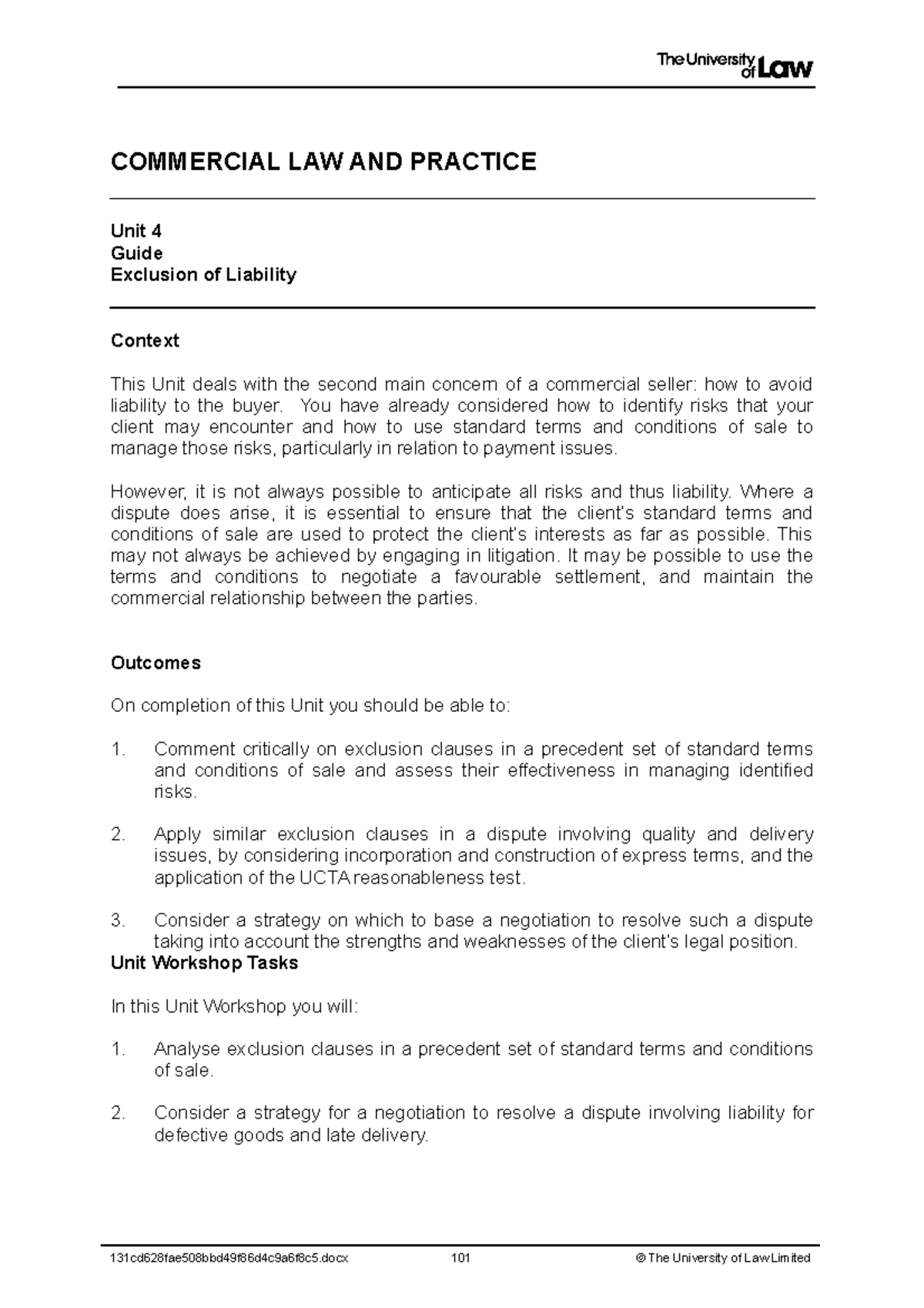 2122 comm ws04 ce01 guide t - Commercial Law - Studocu