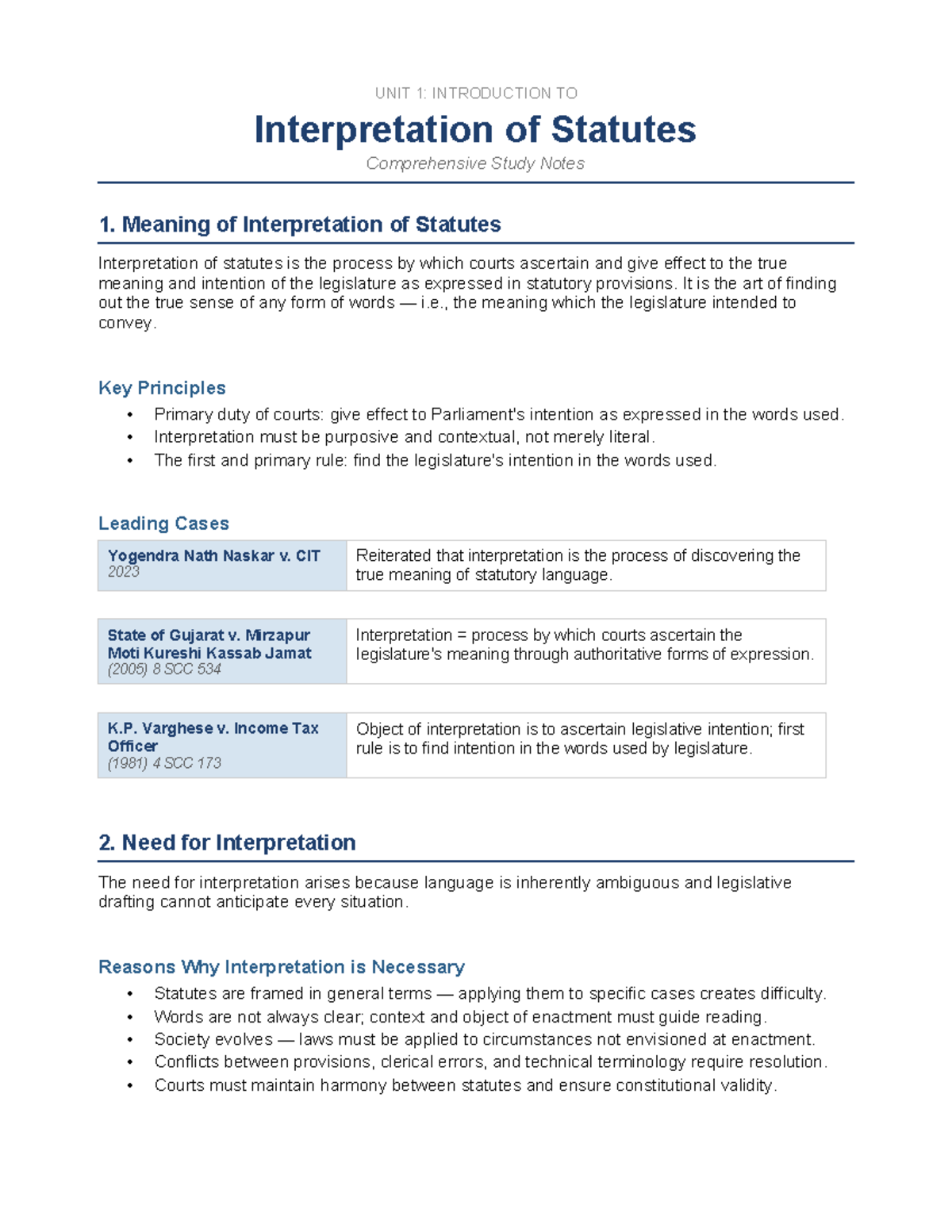 IOS 101: Unit 1 - Comprehensive Study Notes on Statutory Interpretation ...