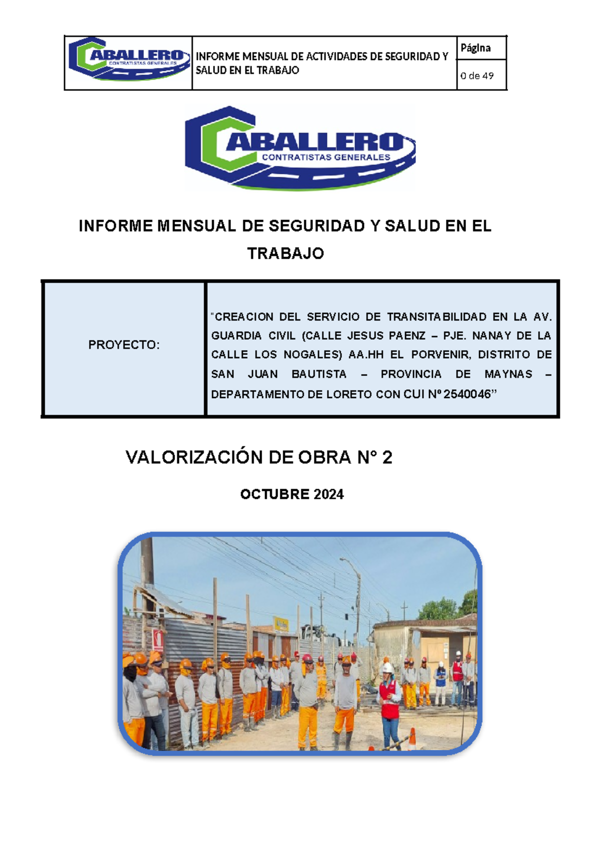 Informe Mensual de Seguridad y Salud - Octubre 2024 en Proyecto CUI ...