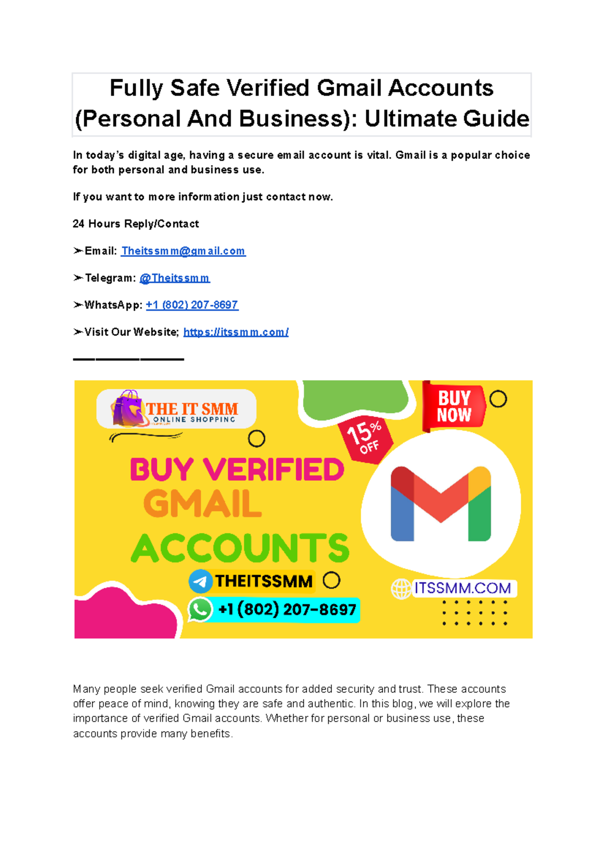 Fully Safe Verified Gmail Accounts (Personal And Business) Ultimate ...