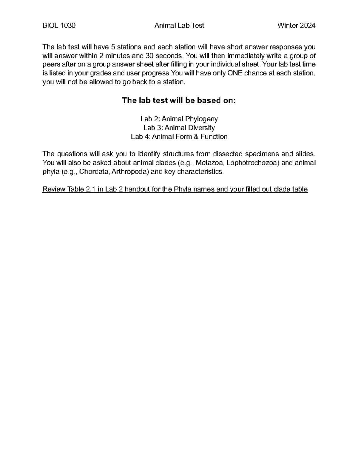 Lab Test Study Guide - The lab test will have 5 stations and each ...