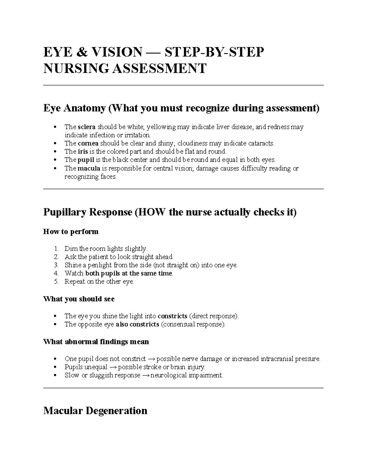 PA WEEK 2 Study Guide: Eye and Ear Nursing Assessment Techniques - Studocu