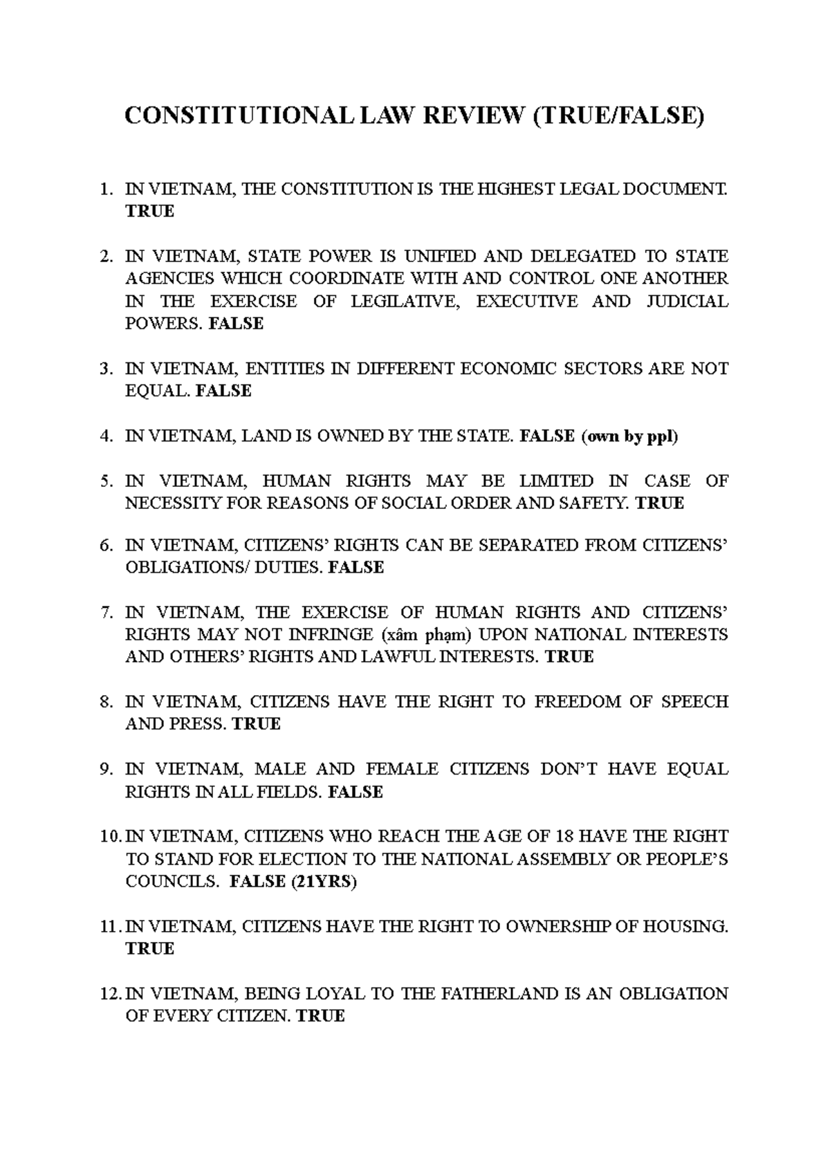 Constitutional Law Review: Key Principles and Truths in Vietnam - Studocu
