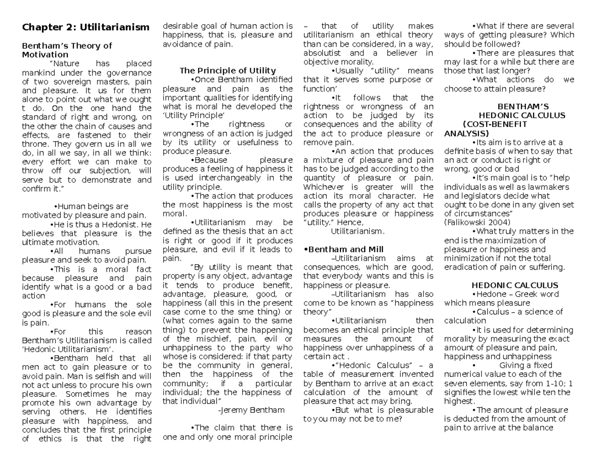 Chapter 2: Understanding Utilitarianism and Hedonic Calculus in Ethics ...