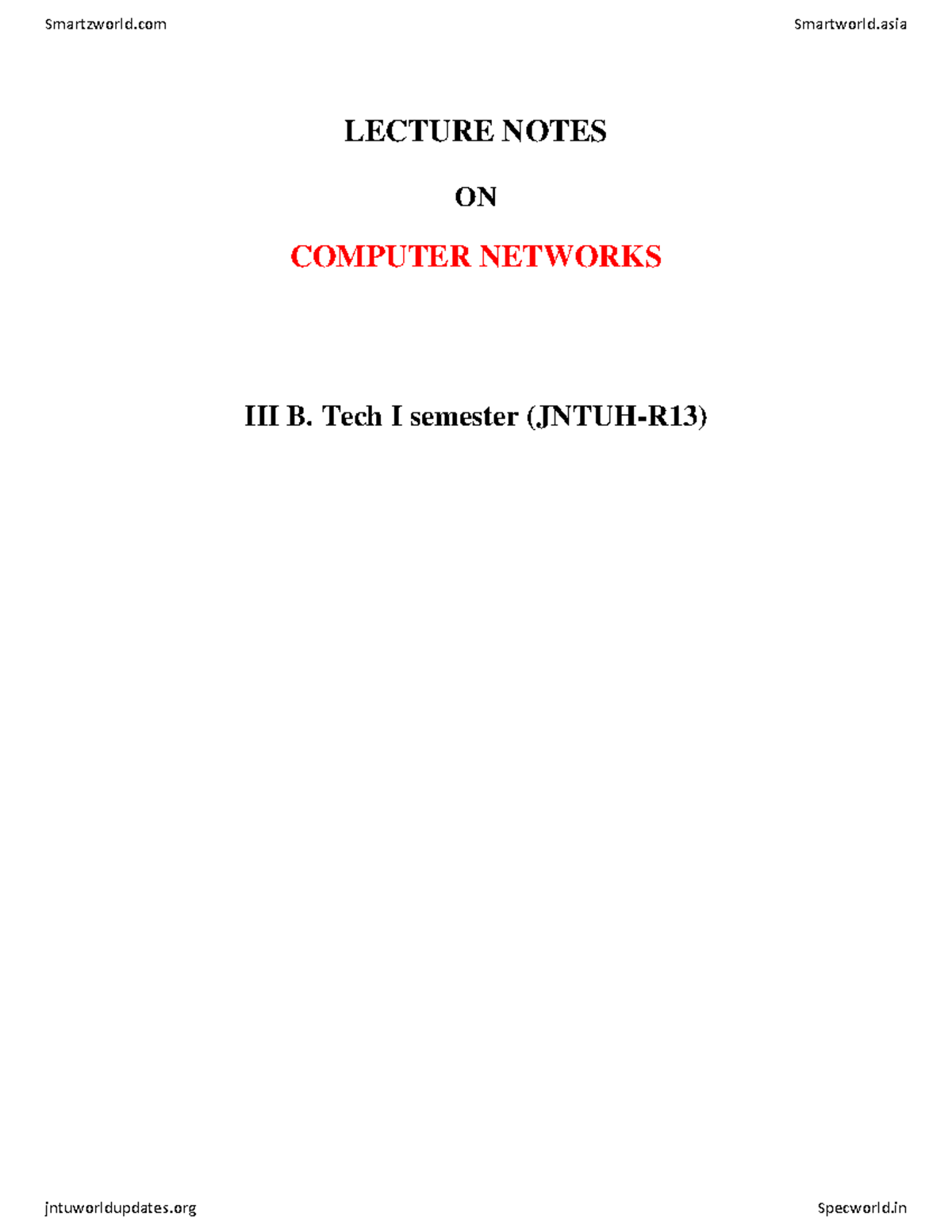 Computer Networks Lecture Notes - III B. Tech I Sem (JNTUH-R13) - Studocu