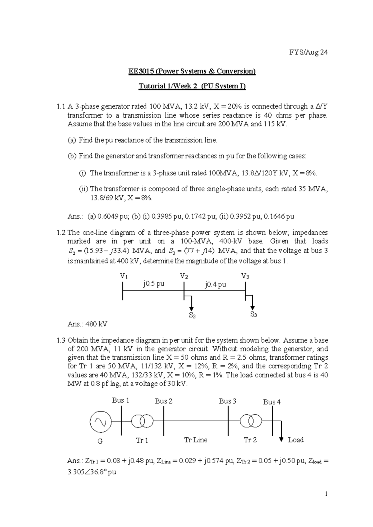 24 EE3015 (Power Systems Conversion) Tutorial Q Week 1-7 Summary - Studocu