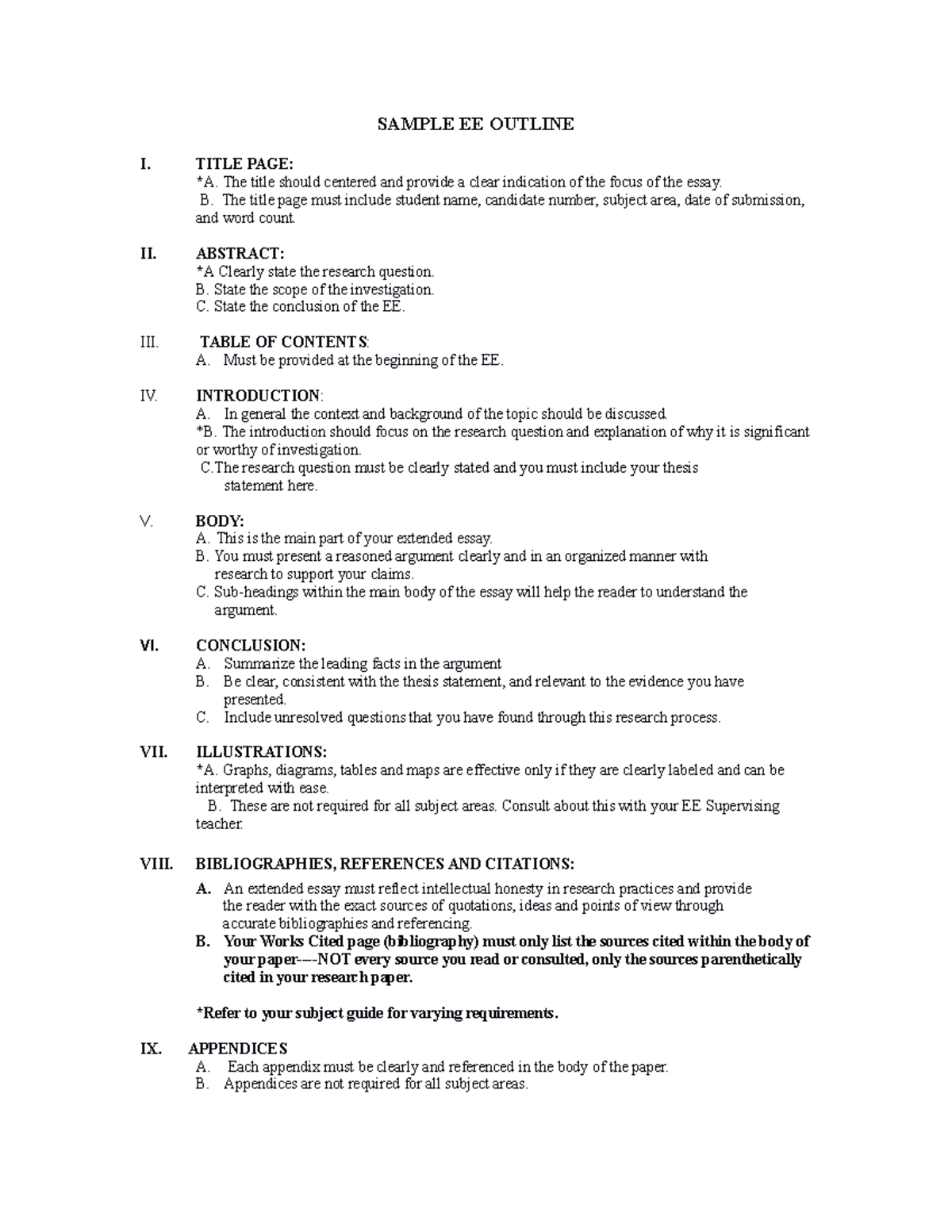 EE Extended Essay Outline Guide - Studocu