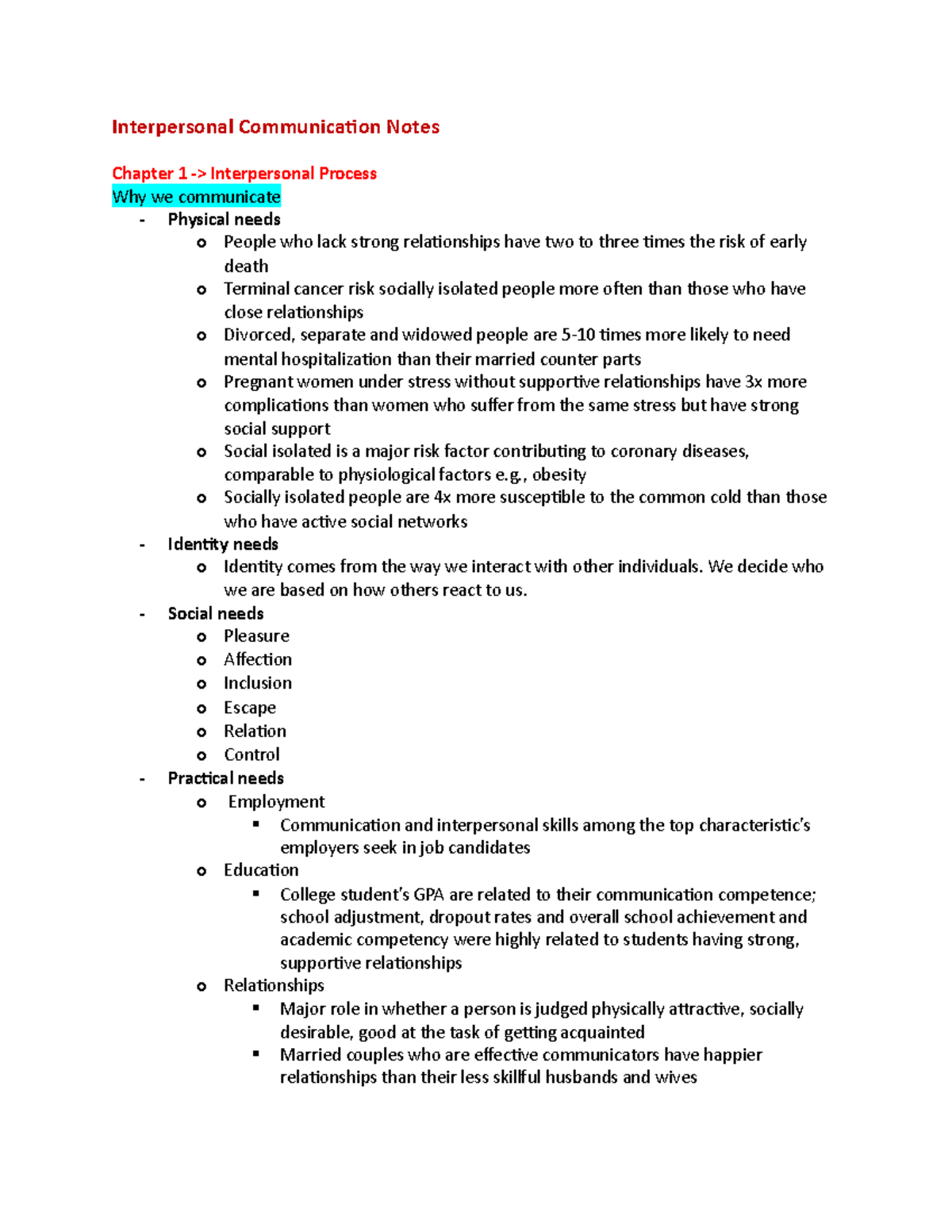 Interpersonal Communication (COMM 101) Lecture Notes & Key Concepts ...