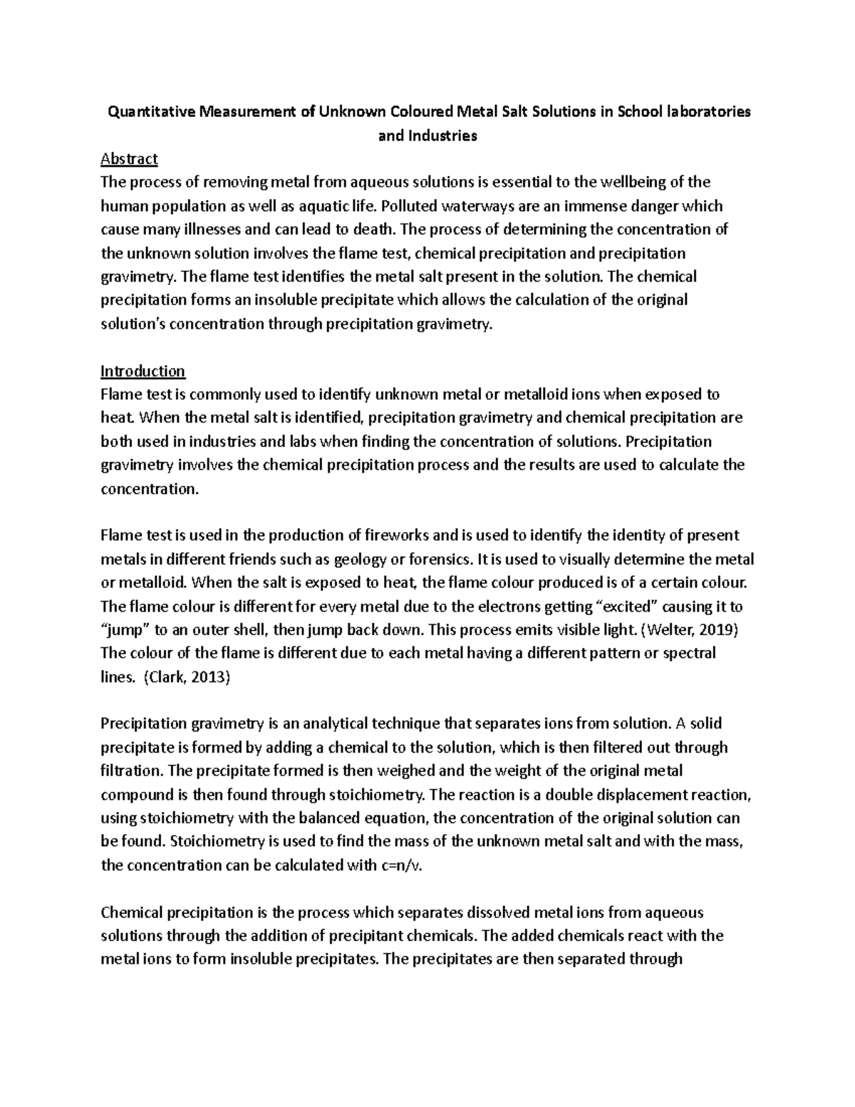 Depth study report on Quantitative Measurement of Unknown Coloured ...