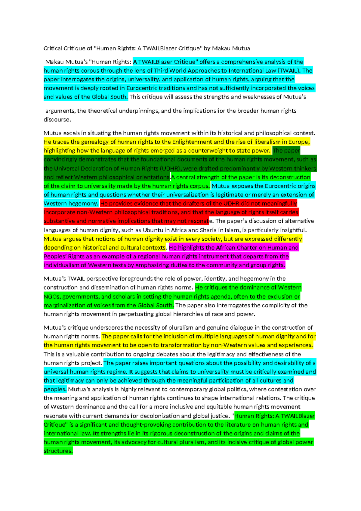 Critical Analysis of Human Rights: A TWAIL Perspective - Studocu