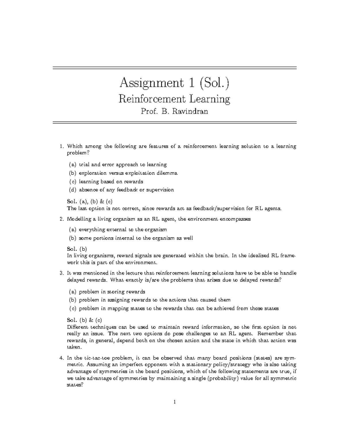 Reinforcement Learning Assignment 1 Solutions (CS 101) - Studocu