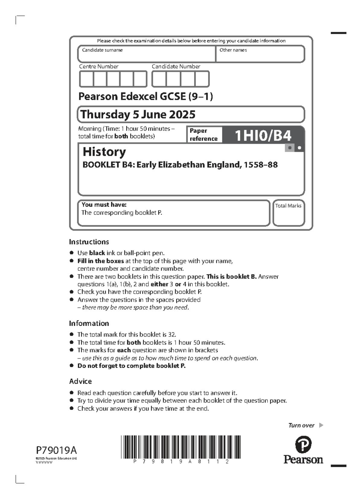 GCSE History Exam Paper B4: Early Elizabethan England (June 2025) - Studocu