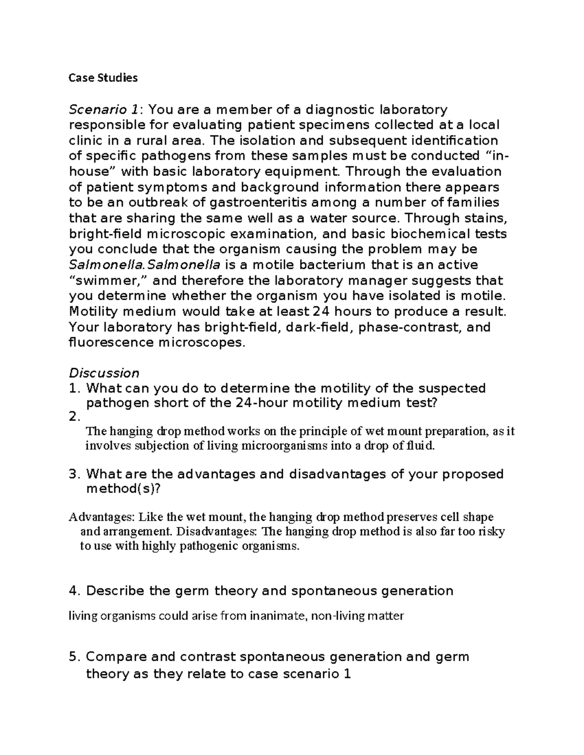 Lab 1 Microbiology: Diagnostic Evaluation of Pathogens in Specimens ...