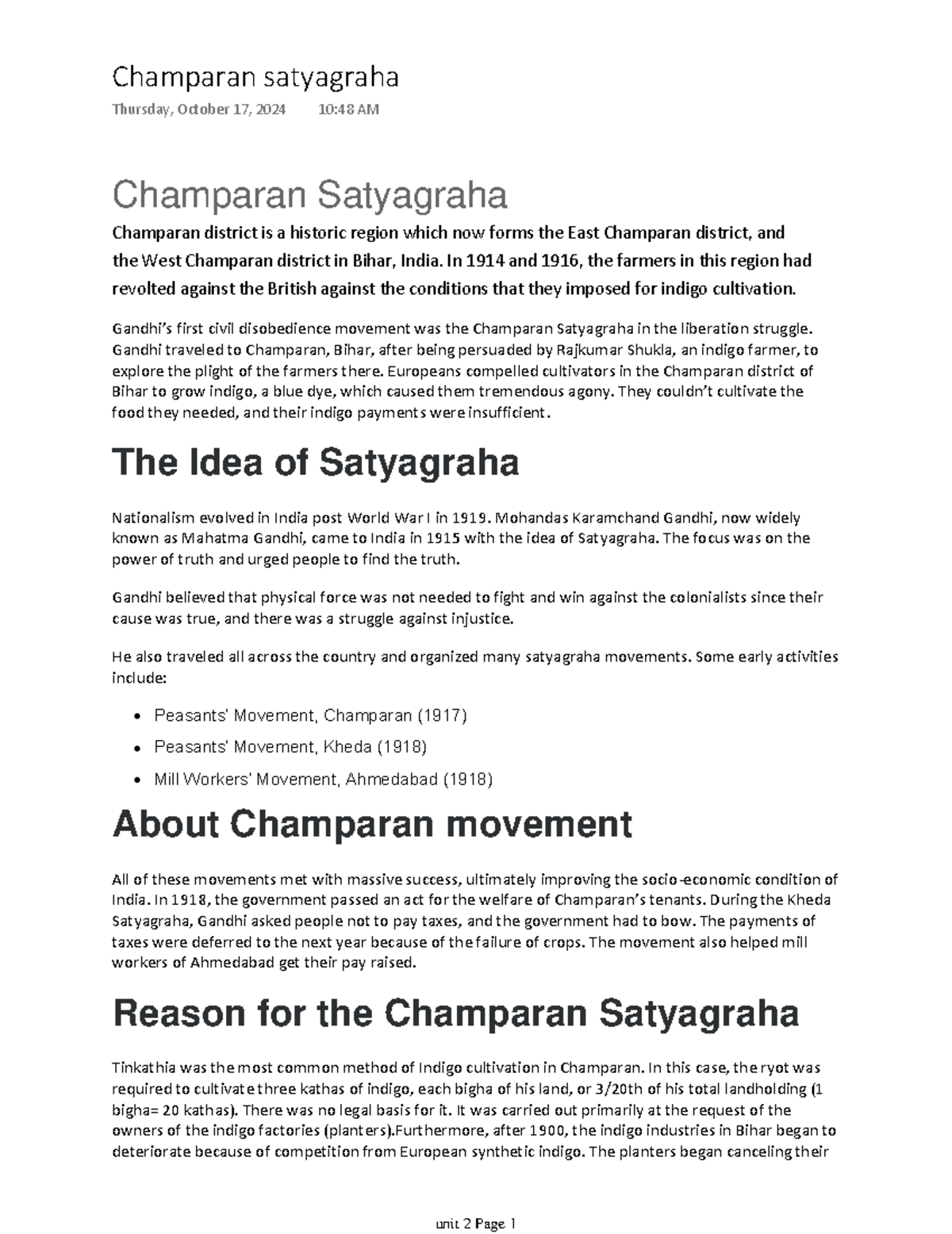 Champaran satyagraha - Champaran Satyagraha Champaran district is a ...