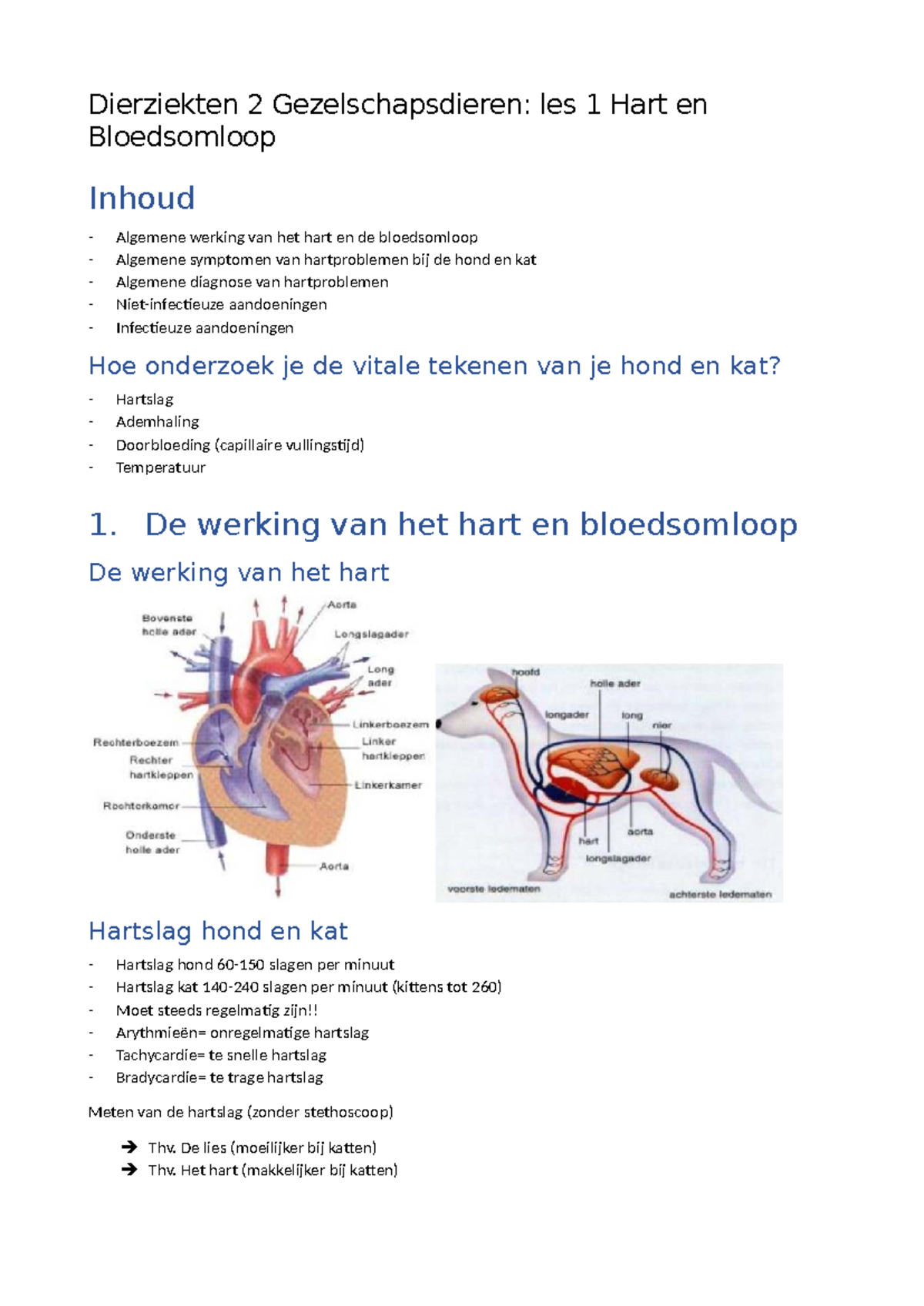 Dierziekten 2 Gezelschapsdieren: Les 1 - Hart en Bloedsomloop - Studocu