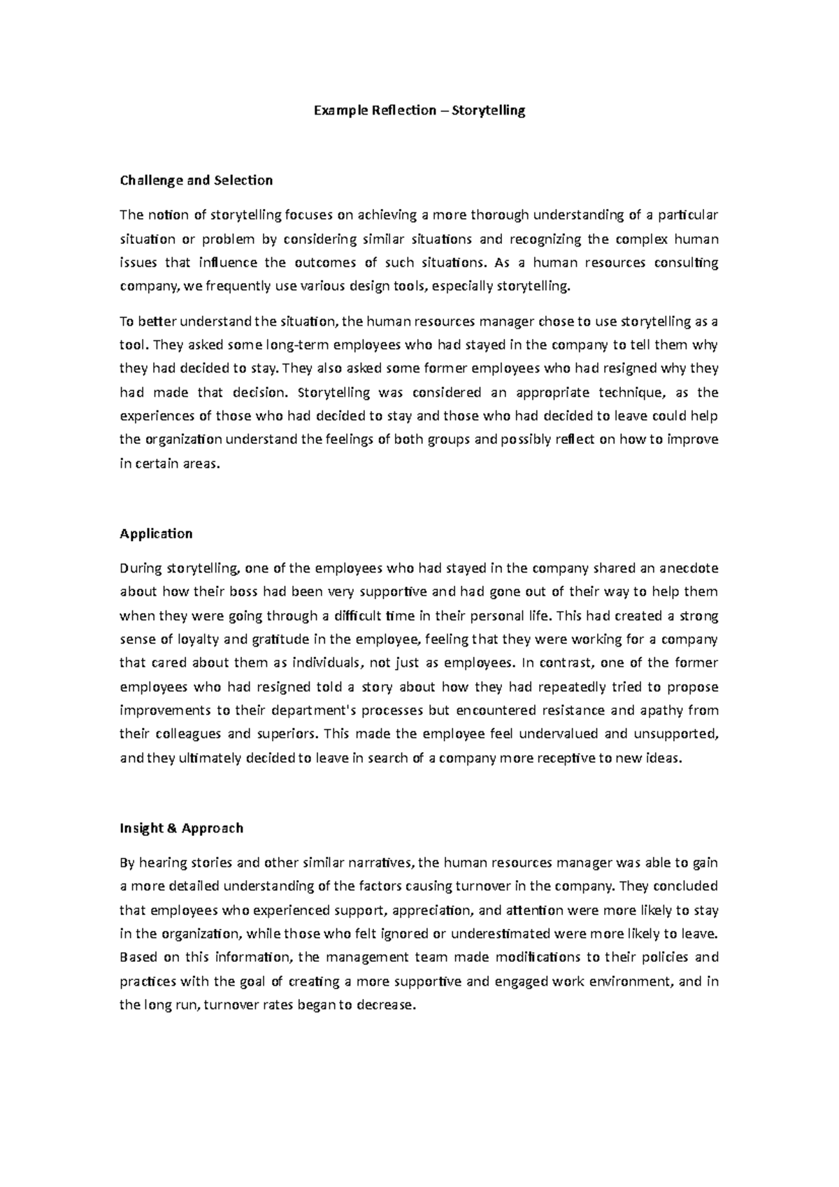 Reflection on Storytelling in HR - Example 1 - Studocu