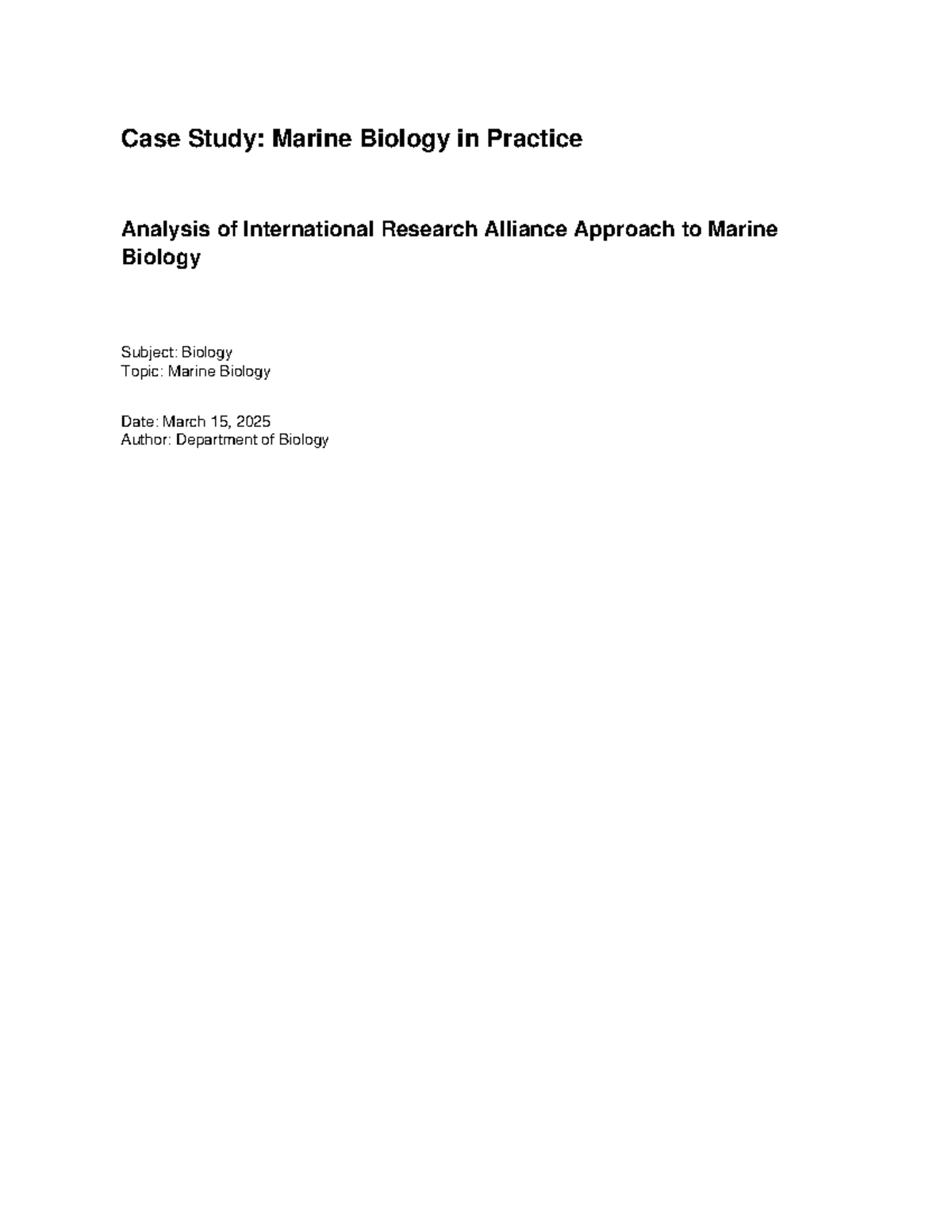 Case Study: Analyzing International Research in Marine Biology (BIO 101 ...
